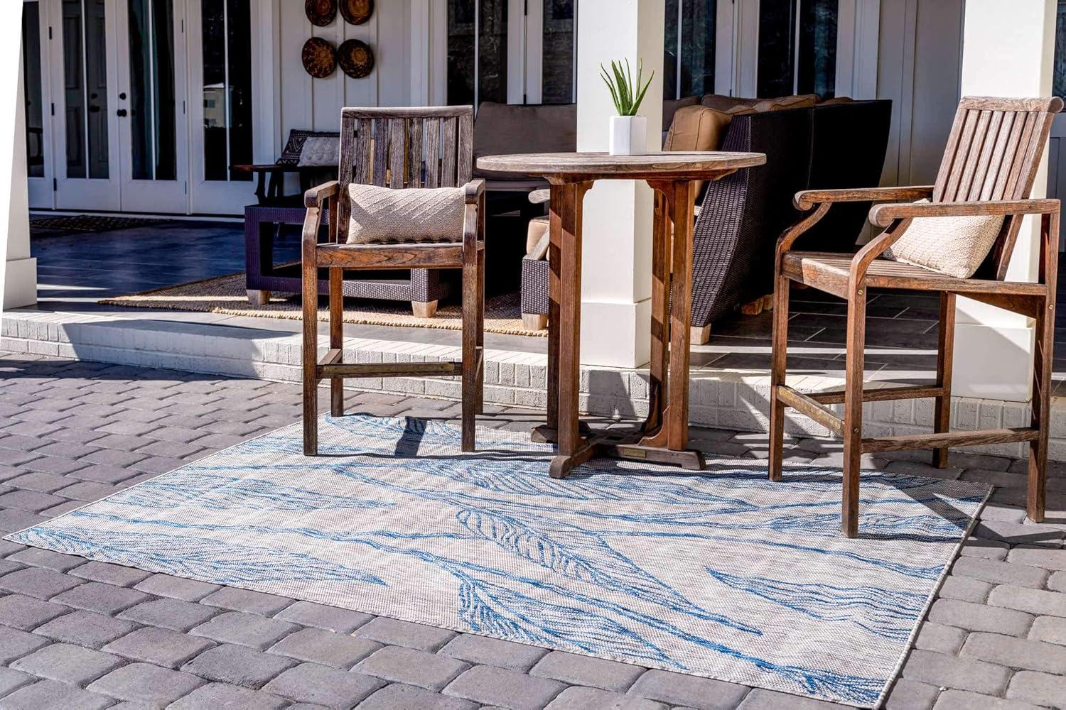 Unique Loom 4' 1 x 6' 1 Rectangle Indoor/Outdoor Botanical Light Gray Area Rug