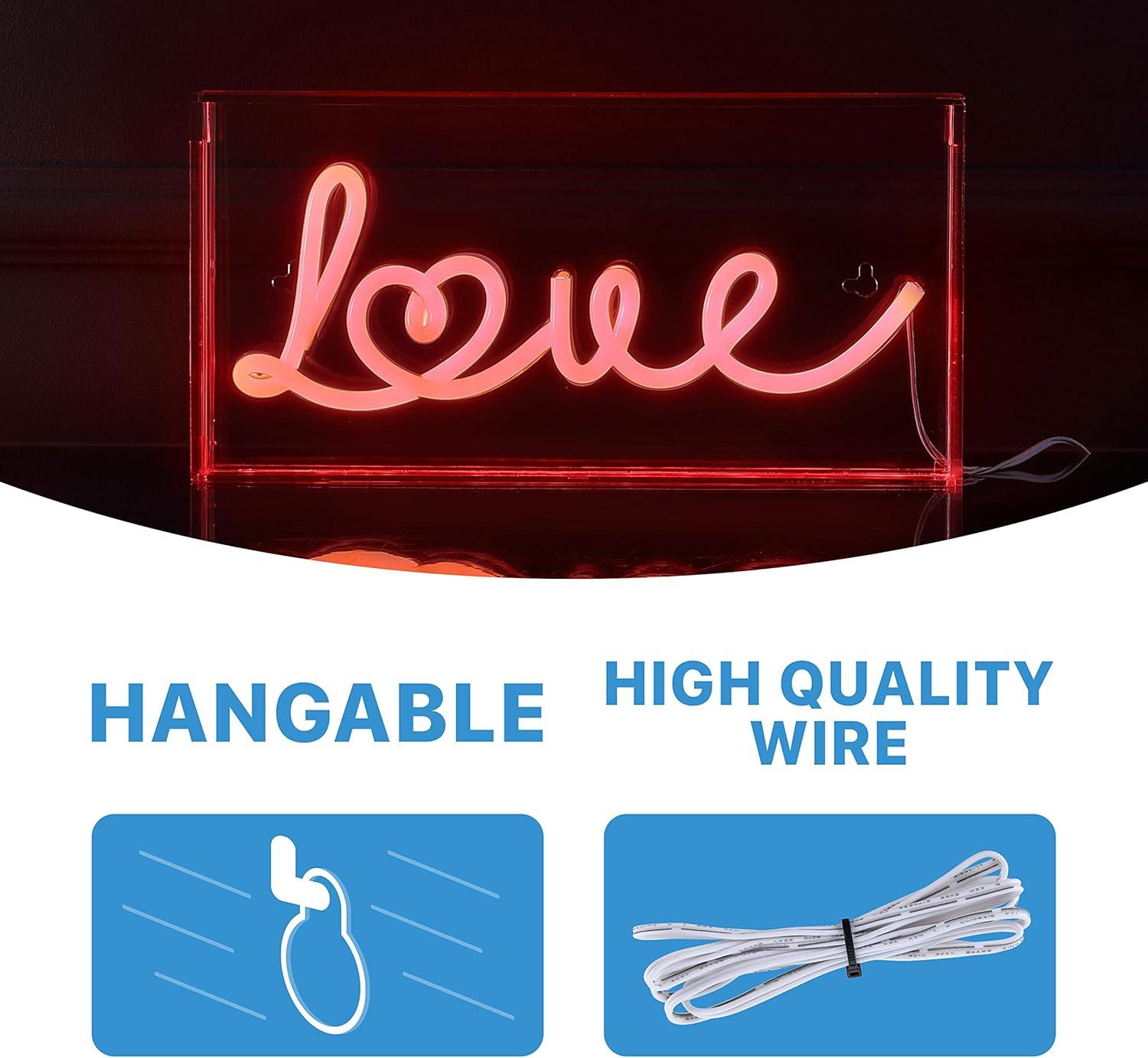 Love 11.88" X 5.88" Contemporary Glam Acrylic Box USB Operated LED Neon Light, Red