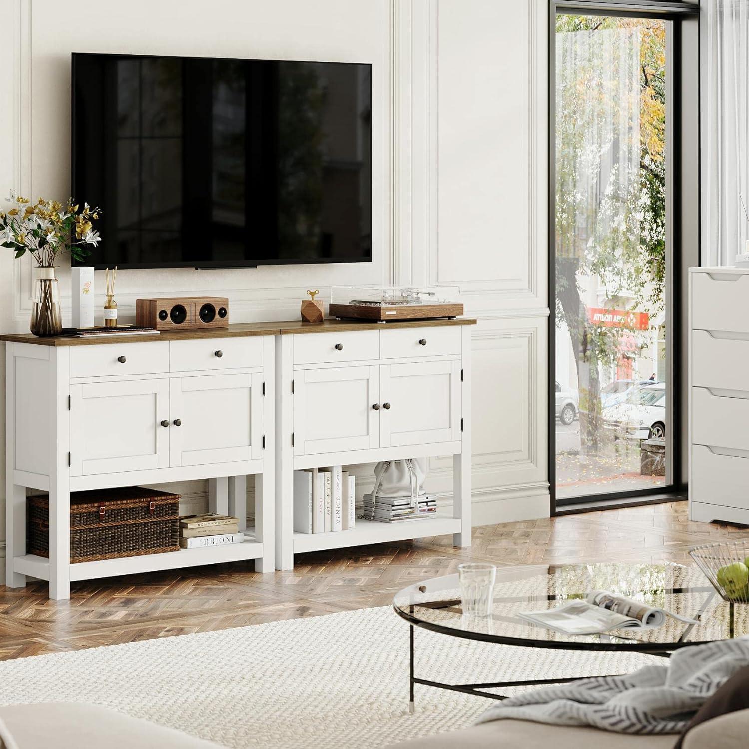 Ophelia & Co. Farmhouse Console Table With 2-Door Cabinet & 2 Drawers, Coffee Bar, Entryway Table With Storage Shelf, Sofa Tables Buffet Sideboard For Kitchen, Hallway, Dining, Living Room, visit The HOSTACK Store