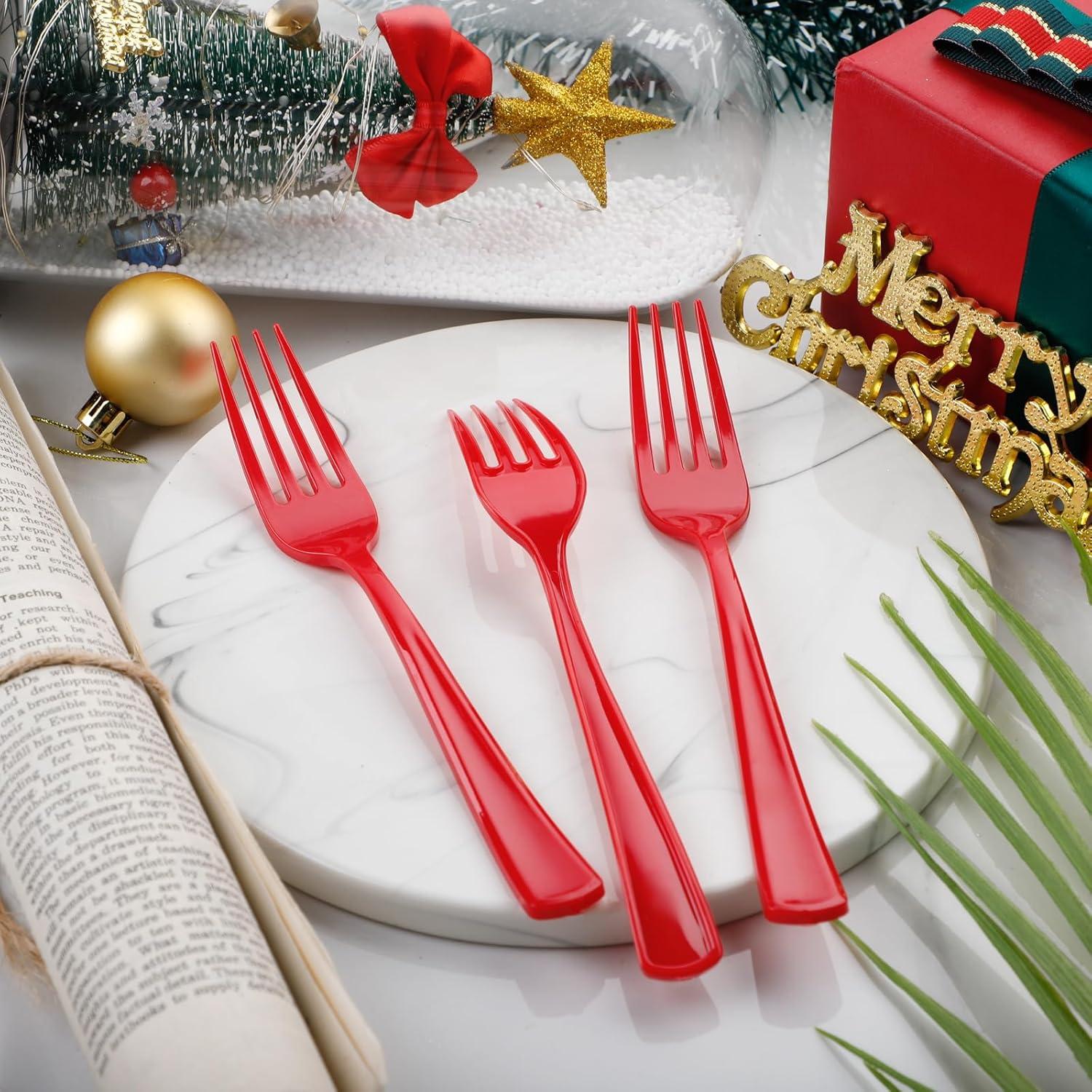 Exquisite Heavy Duty Disposable Solid Color Plastic Forks - 100 Count