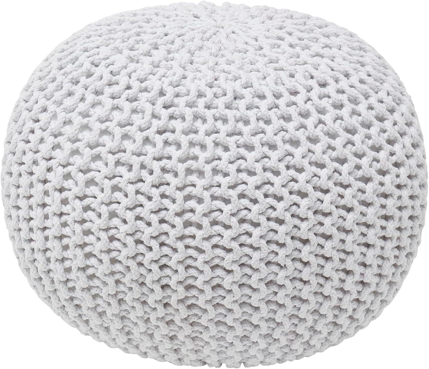 Ornavo Home Cotton Classic Braid Pouf Ottoman - 15" x 18.5" - White