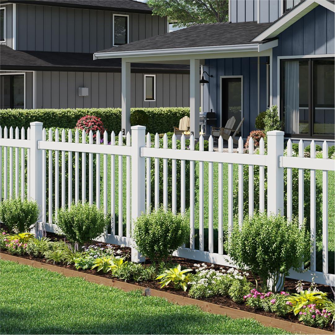 WamBam No-Dig Fence 4ft H x 6ft W (1 Panel + 1 Post) No Dig WamBam Nantucket Fence Kit, White Vinyl Picket Fence Panel, Easy DIY Installation Fence Panel Kit, Durable Outdoor Fence for Yard or Garden, BL19101