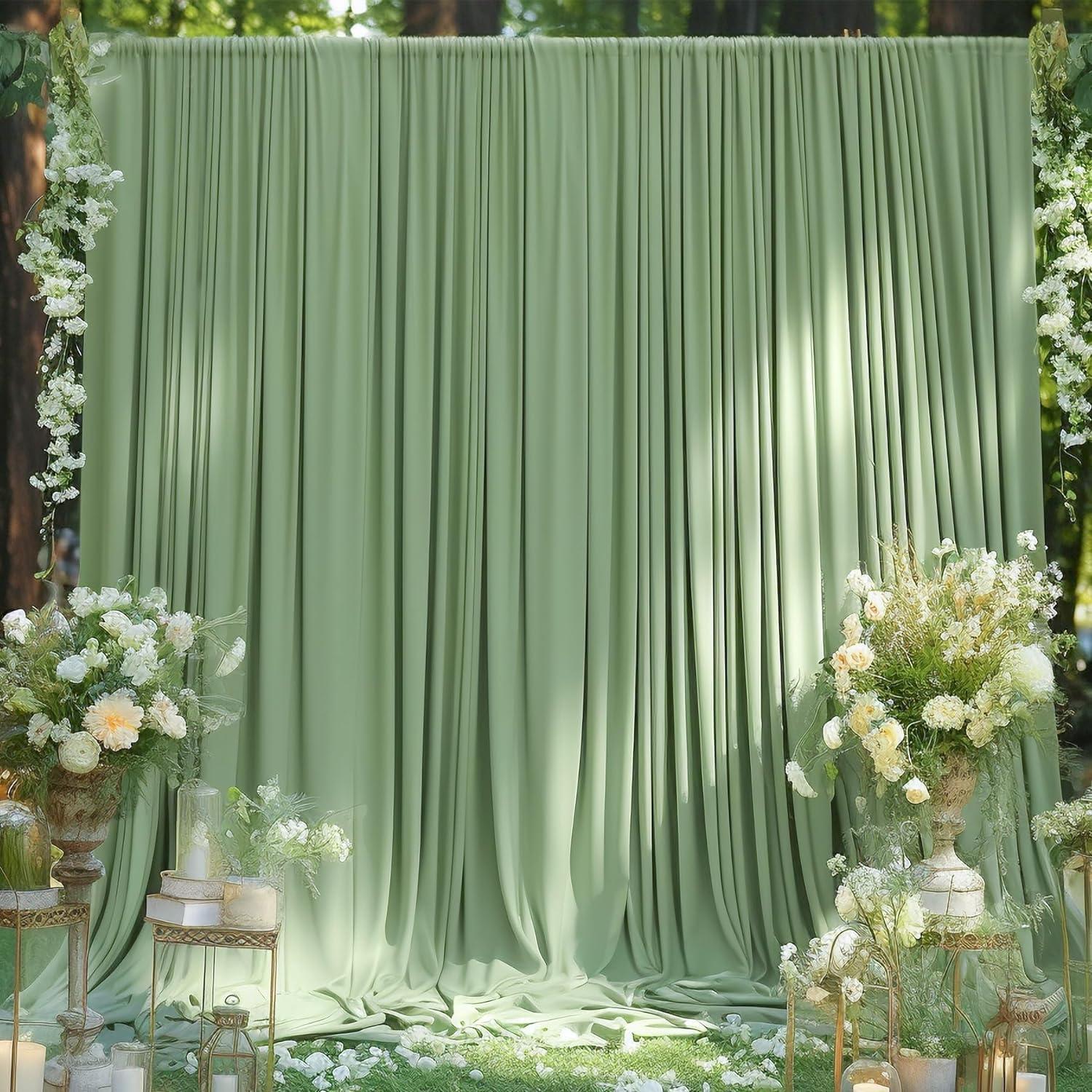 10x8ft Wrinkle Free Sage Green Backdrop Curtains for Parties, Polyester Photo Backdrop Drapes for Wedding Birthday Party Photography Background Curtains Decoration