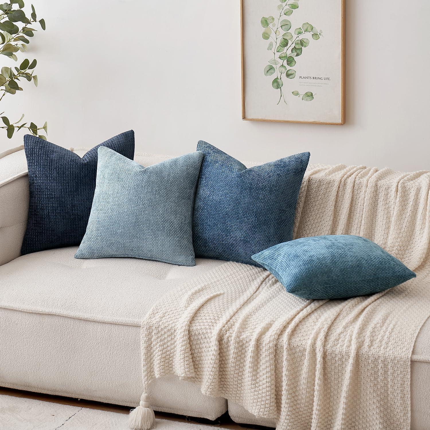 MIULEE Navy Blue Couch Pillow Covers 18x18 Inch, Set of 2 Soft Chenille Decorative Square Throw Pillow Covers Farmhouse for Sofa Living Room Bed