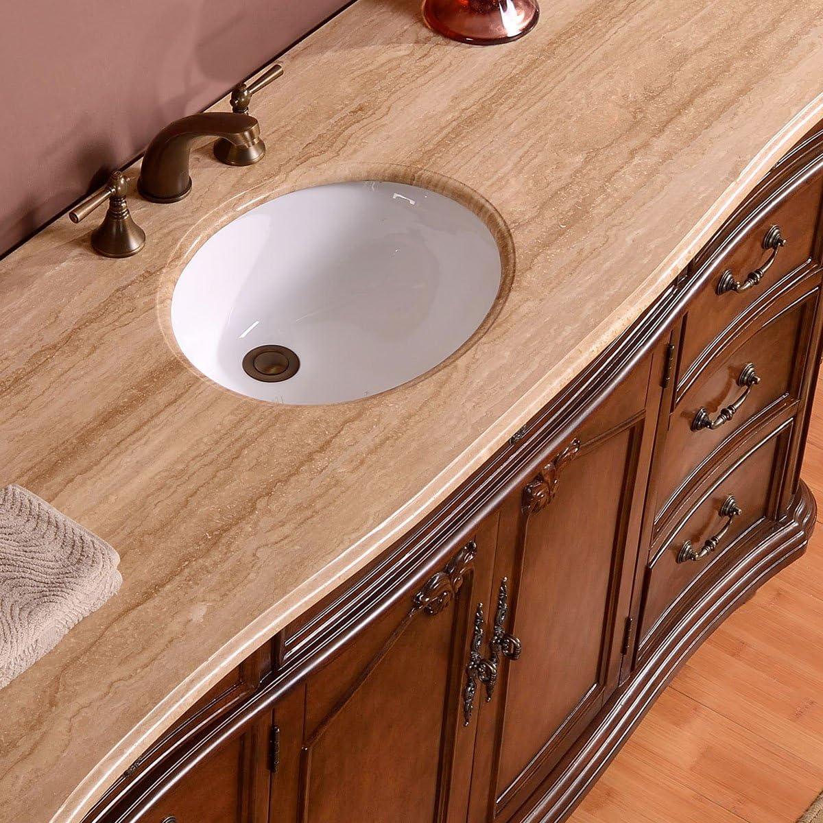 Silkroad Exclusive Transitional Travertine Bathroom Vanity- Single Sink - 72 in. Wide