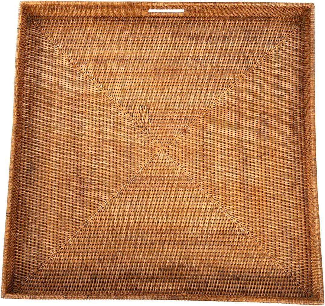 Kouboo La Jolla Square Rattan Jumbo Sized Centerpiece and Ottoman Tray, for Coffee Table, Breakfast, Drinks, Snack, Bread