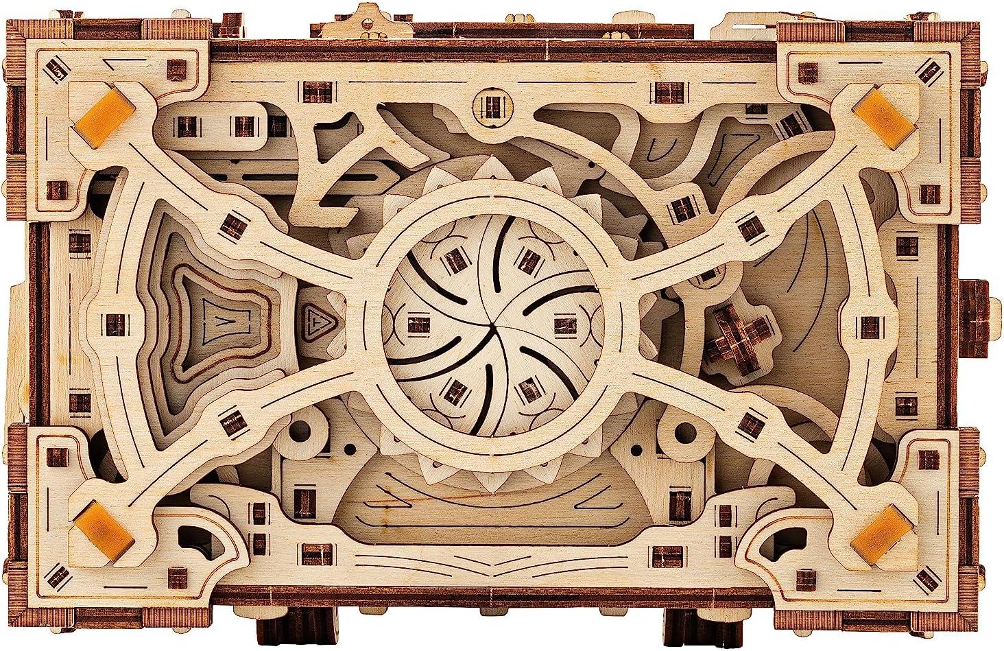 Wood Trick Enigma Chest Lock Puzzle Box Wooden 3D Puzzles for Adults and Kids to Build - Engineering DIY Project Mechanical Model Kits for Adults Wooden Models