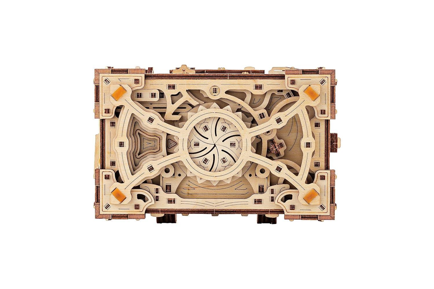 Wood Trick Enigma Chest Lock Puzzle Box Wooden 3D Puzzles for Adults and Kids to Build - Engineering DIY Project Mechanical Model Kits for Adults Wooden Models