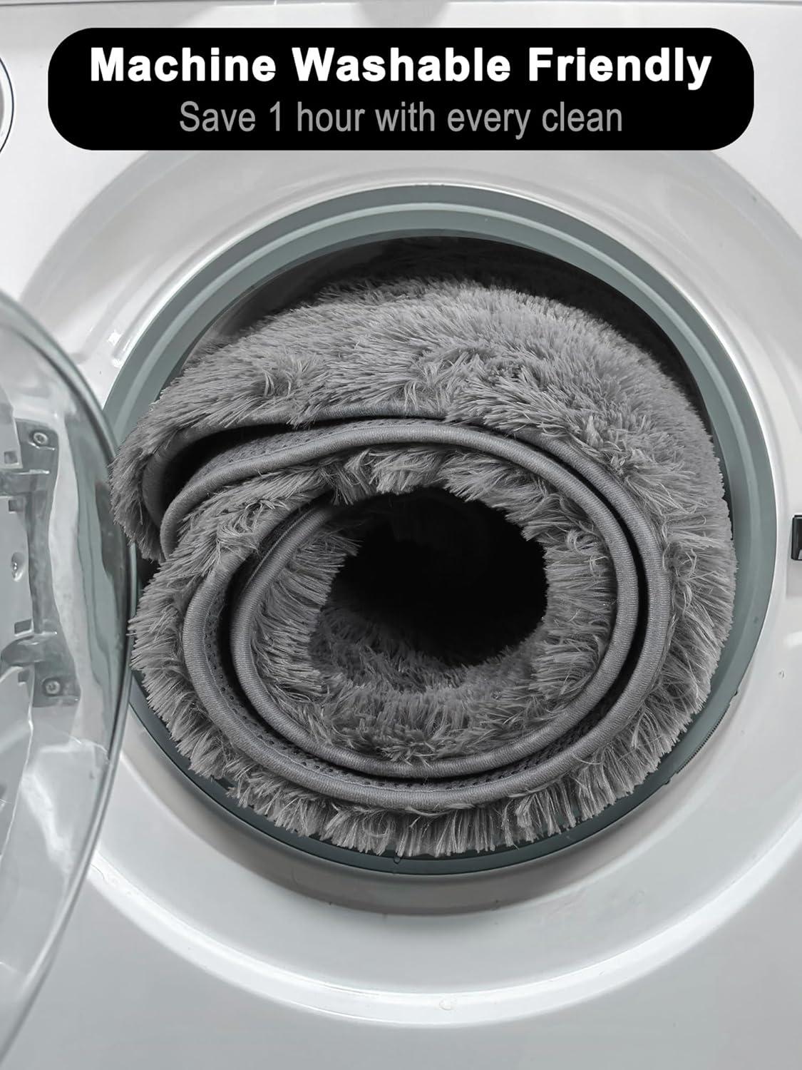 ONASAR Grey Round Area Rug 4ft, Gray Soft Bedroom Circle Throw Rugs for Kids Girls Boys Teen Dorm Room, Fluffy Plush Shaggy Carpet Mats for Nursery Living Room Playroom Home Office Decor Aesthetic