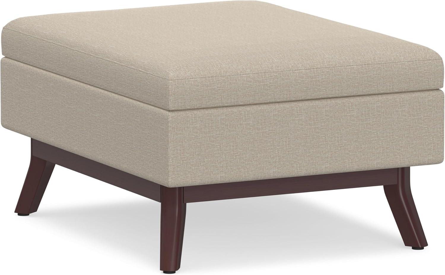 Simpli Home Owen 34"W Upholstered Coffee Table Storage Ottoman with Lift Top and Solid Wood Legs