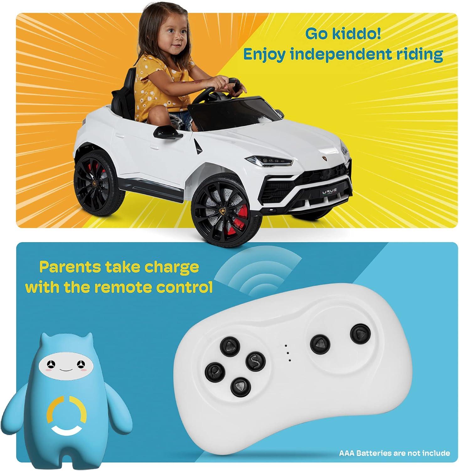 Kidzone 12V 7AH Kids Ride On Car Licensed Lamborghini Urus Electric Vehicle High/Low Speed With 2.4G Remote Control, Horn, Radio, USB Port, AUX, Spring Suspension, LED light, Blue