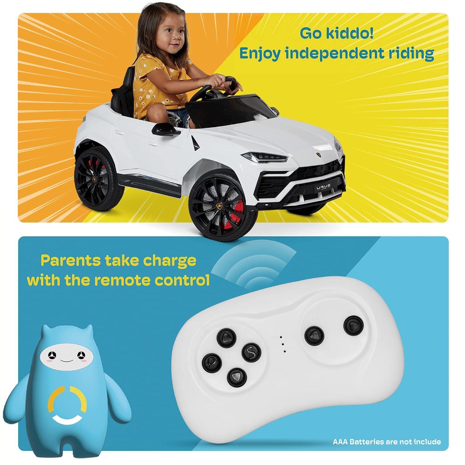 Kidzone 12V 7AH Kids Ride On Car Licensed Lamborghini Urus Electric Vehicle High/Low Speed With 2.4G Remote Control, Horn, Radio, USB Port, AUX, Spring Suspension, LED light, Blue