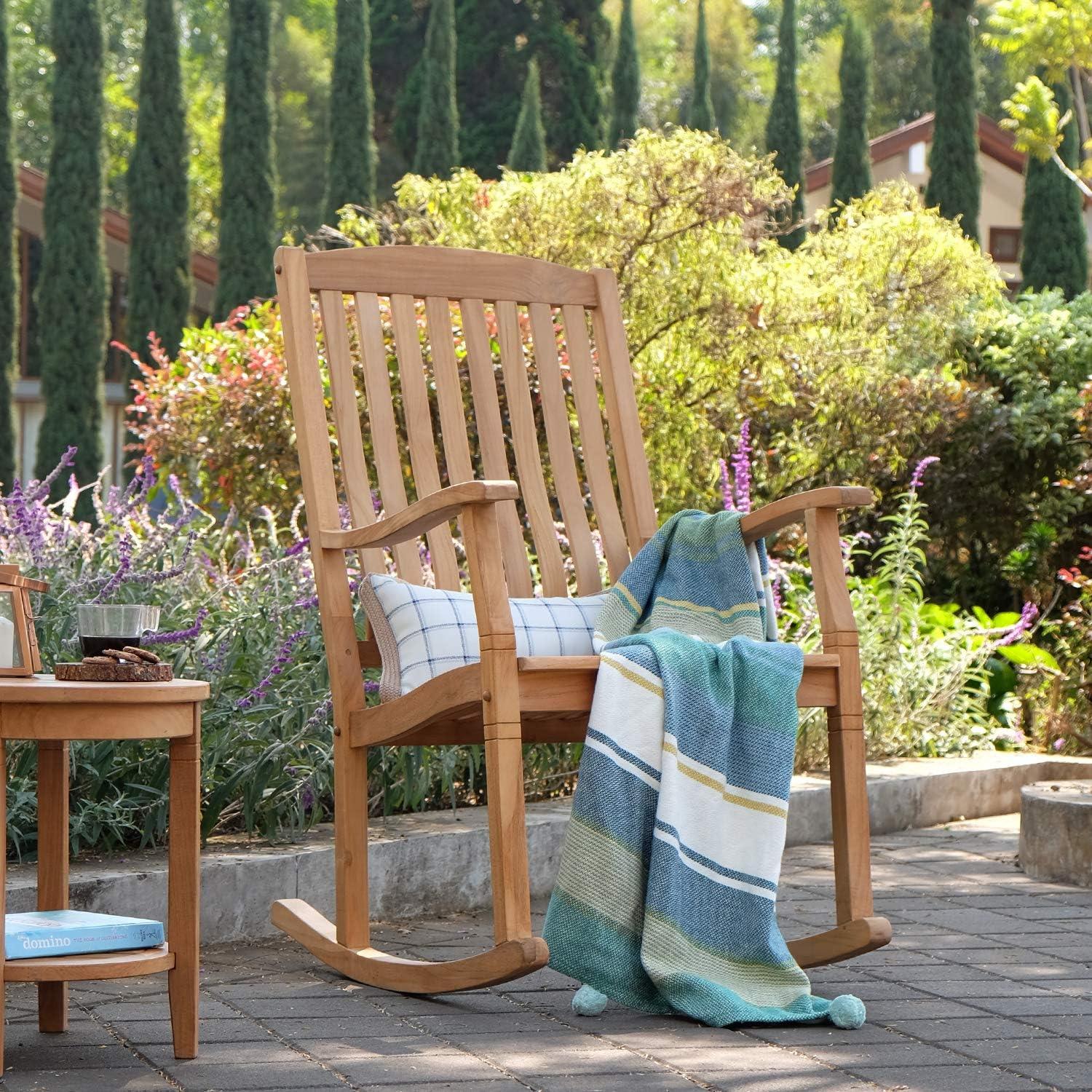 Natural Teak Wood Outdoor Rocking Chair with Arms