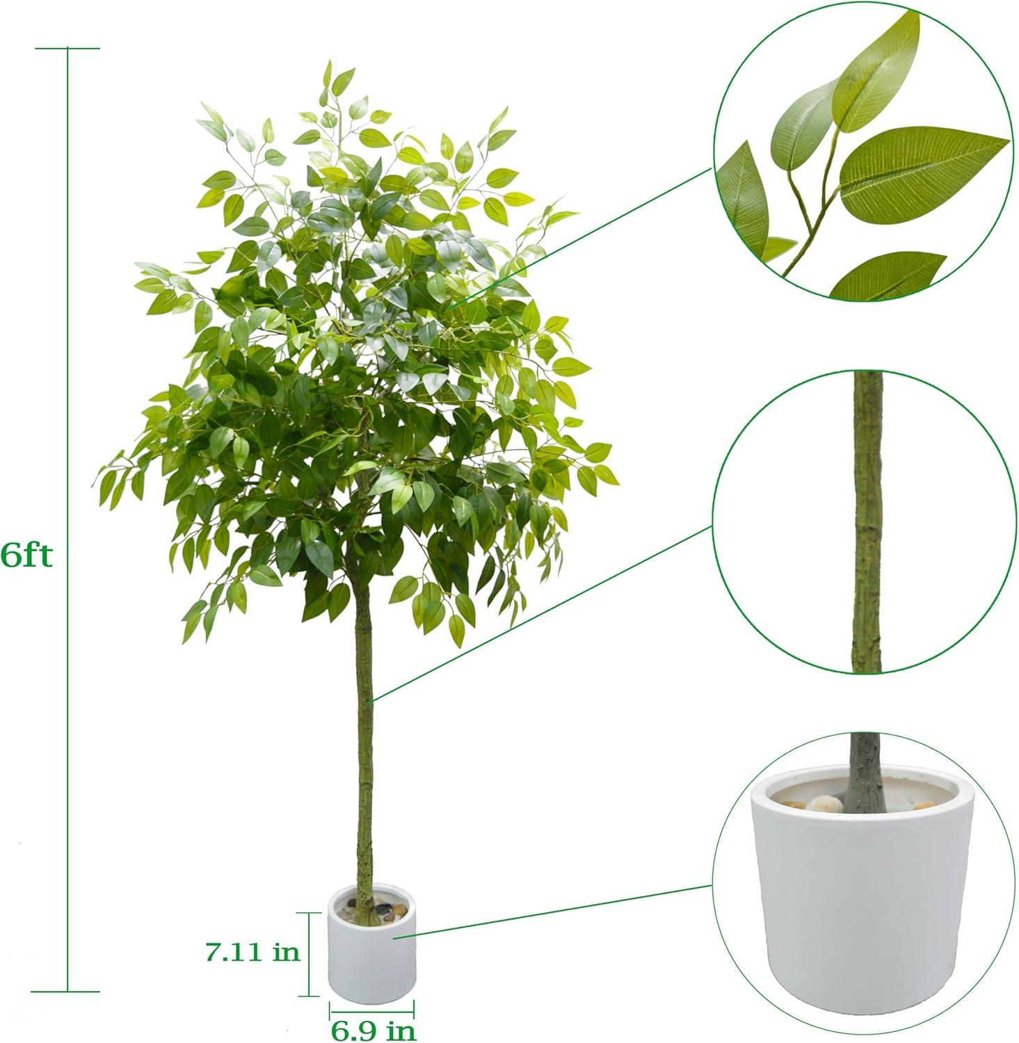 Artificial Fiddle Leaf Fig Tree 5FT, Faux Fiddle Leaf Fig Tree with Tall White Planter