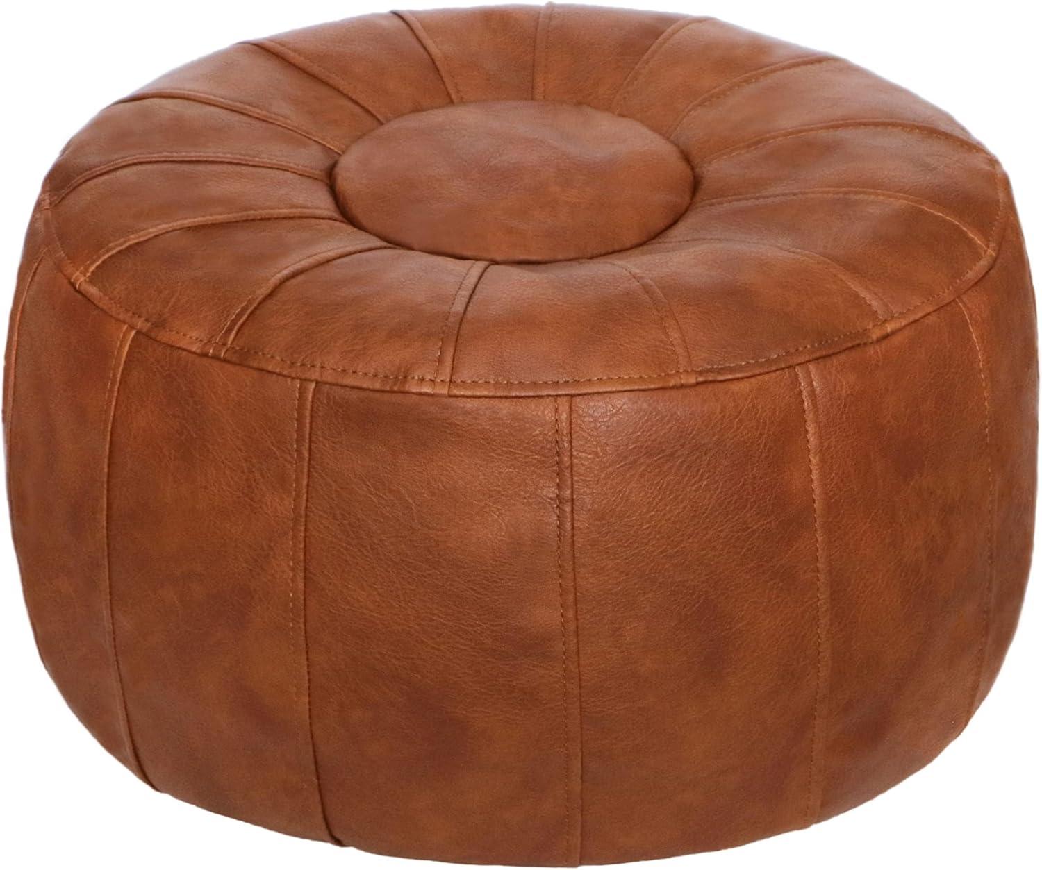Unstuffed Handmade Moroccan Round Pouf Foot Stool Ottoman Seat Faux Leather Large Storage Bean Bag Floor Chair Foot Rest For Living Room, Bedroom Or Wedding Gifts