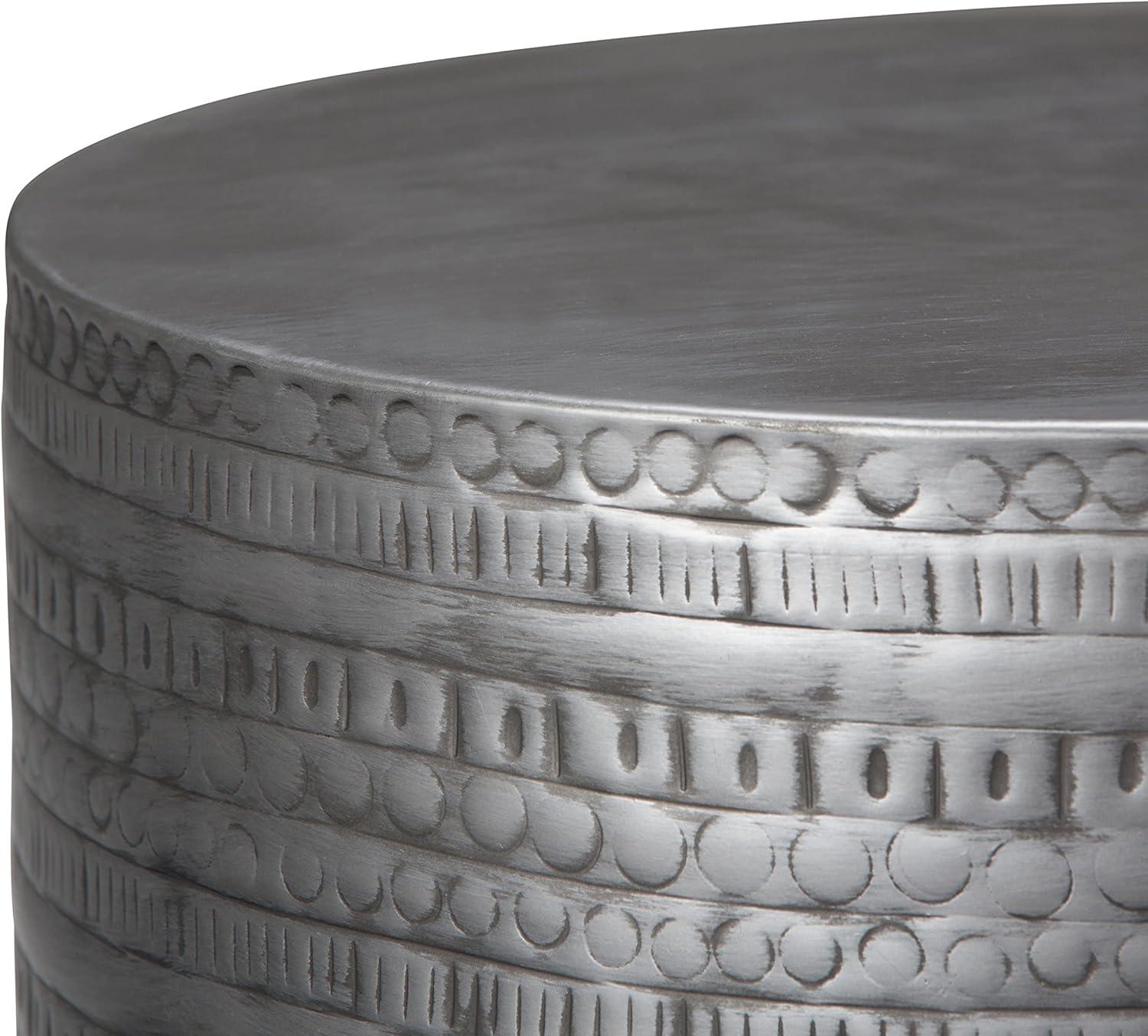 Simpli Home 15"W Metal Boho End Table with Drum Design and Textured Finish, Assembled