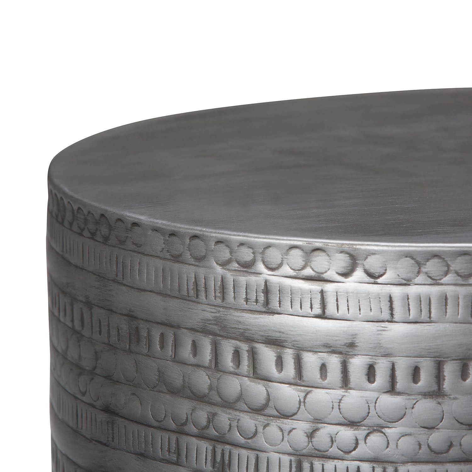 Simpli Home 15"W Metal Boho End Table with Drum Design and Textured Finish, Assembled