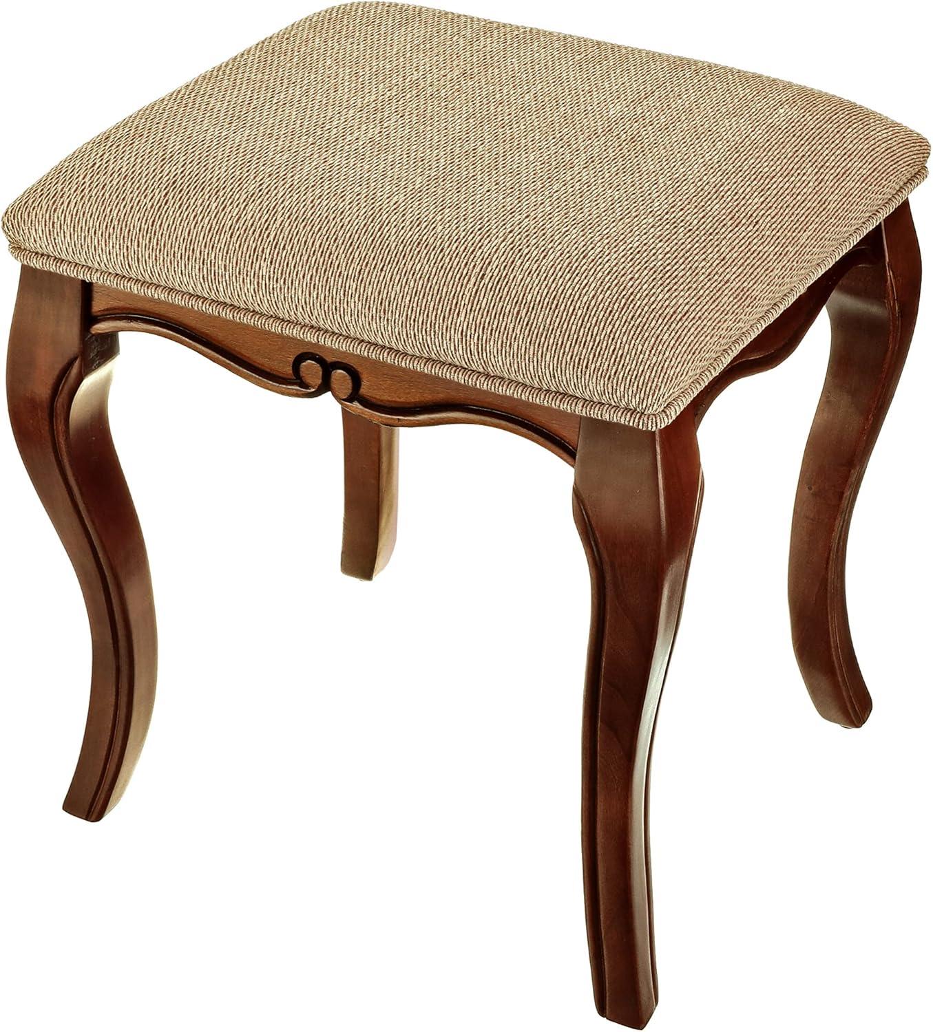 Cherry Finish European-Style Vanity Stool with Upholstered Cushion