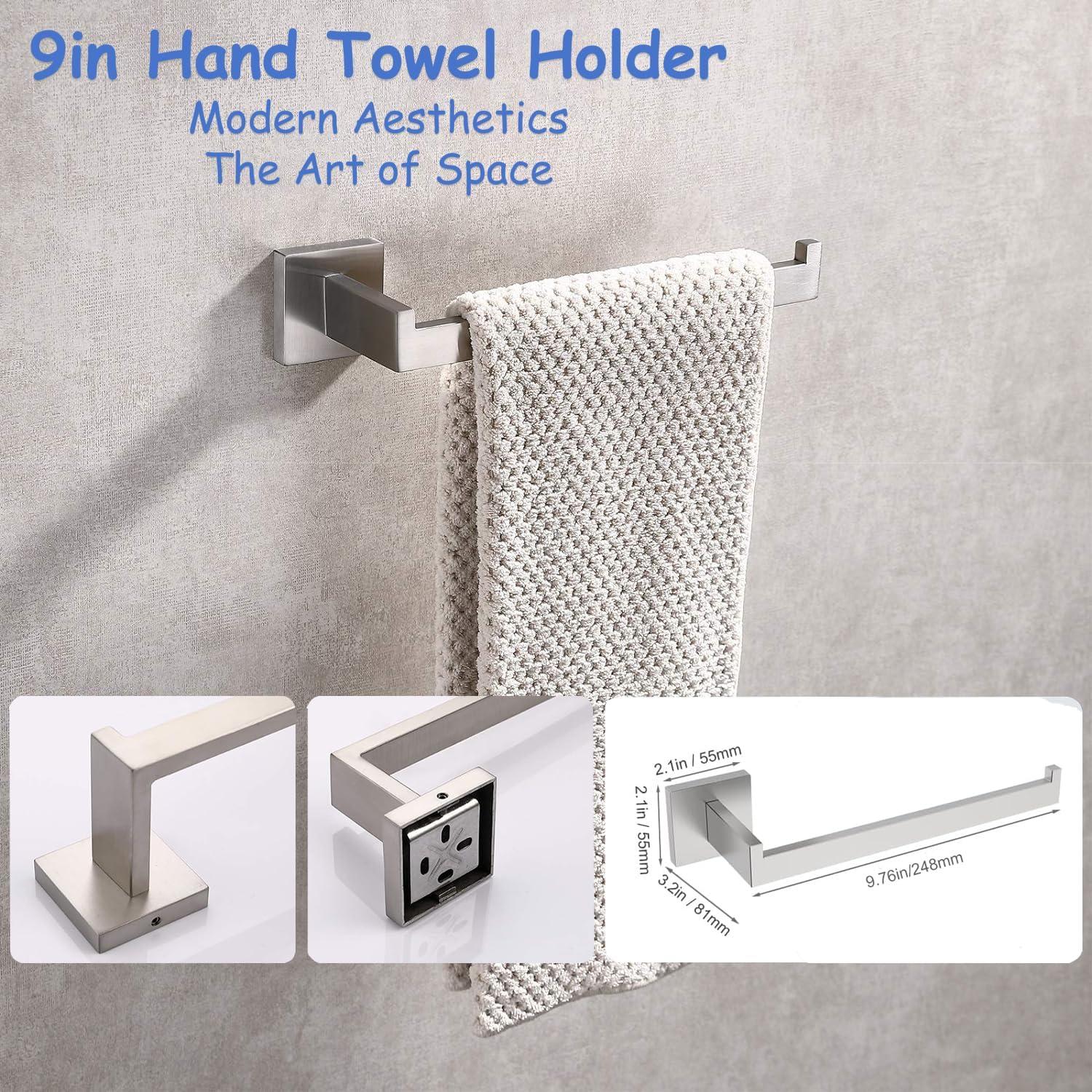 Bathroom Hardware Set 10PCS Brushed Nickel Bathroom Accessories Set SUS304 Towel Bar Set 24 Inch Bathroom Towel Holder Set RUSTPROOF Wall Mount Towel Rack Set (10, Brushed Nickel)