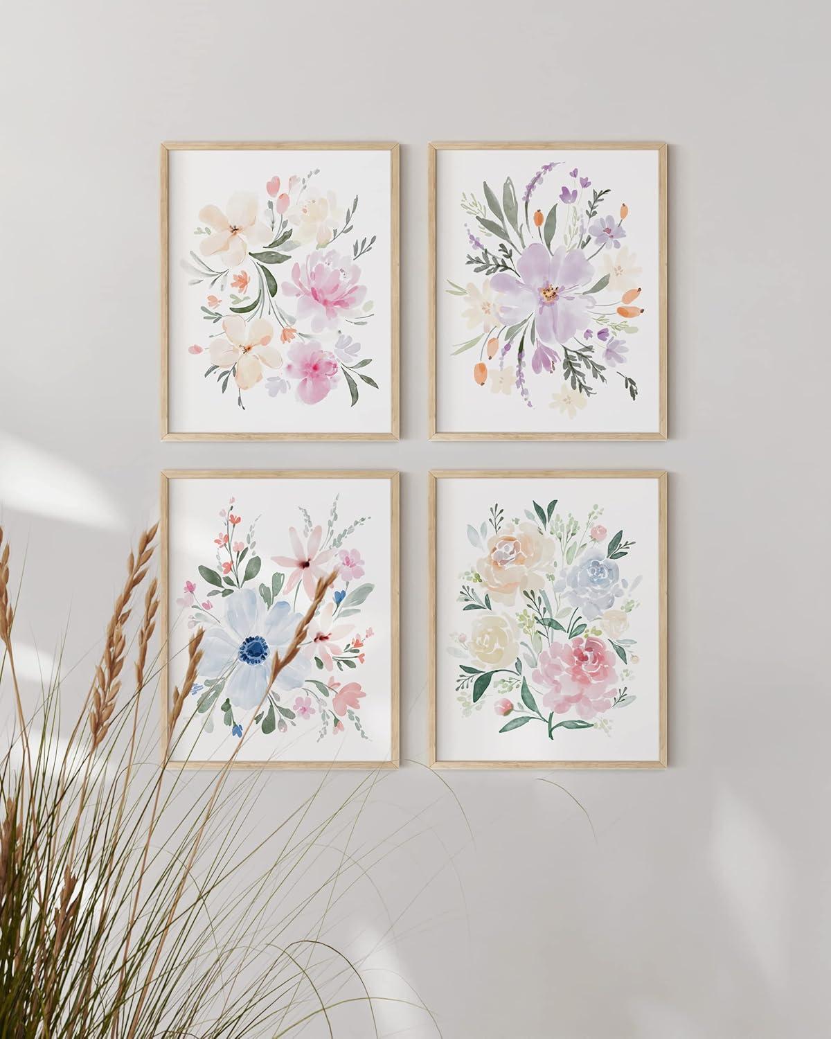 Beige Framed 11x14 Floral Botanical Print Set