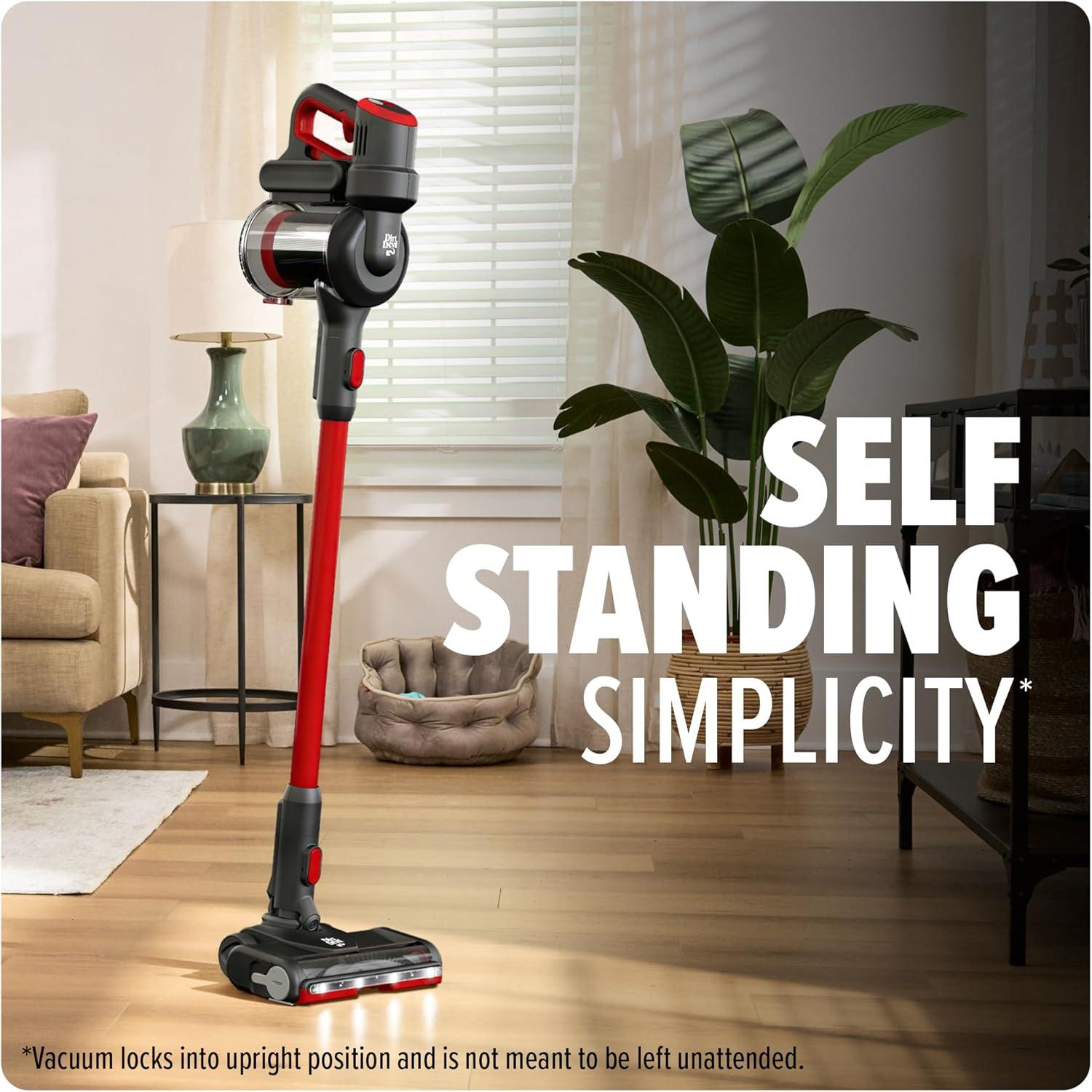 Dirt Devil Standing Cordless Stick Vacuum Red/Black - BD57000V: Lightweight, Rechargeable, Multi-Surface, Washable Filter