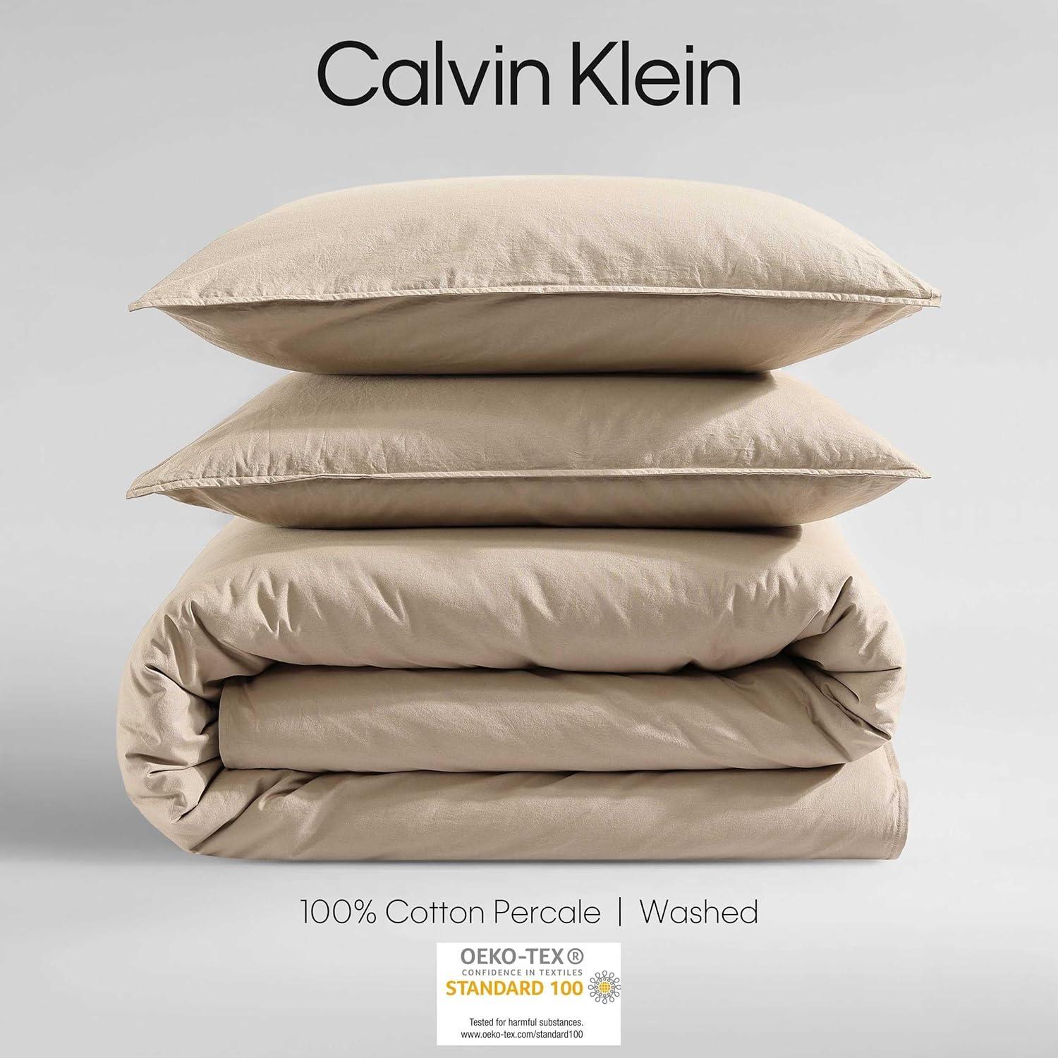 Calvin Klein Washed Percale Cotton Solid Comforter Set