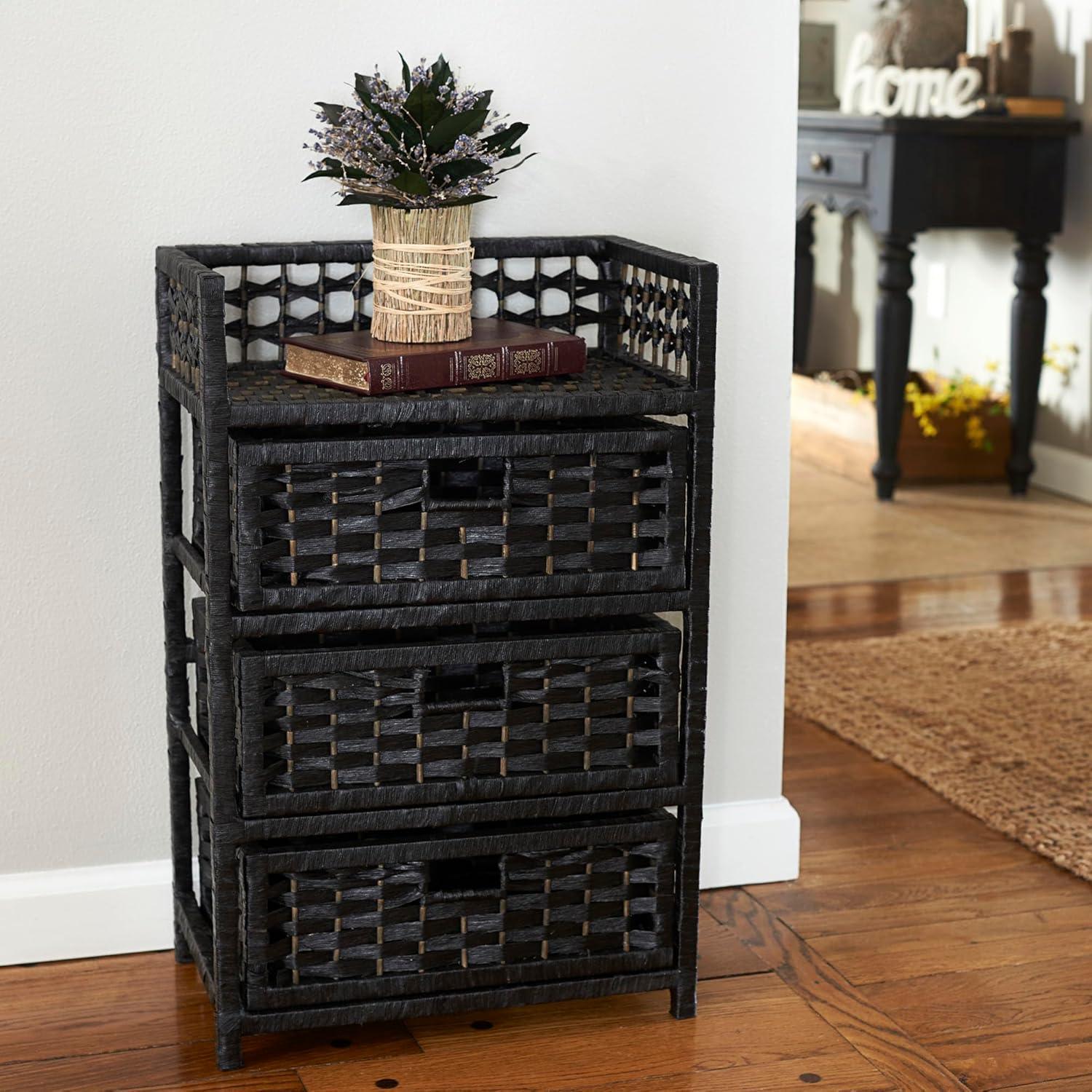 Sleek Black Paper Rope 3-Drawer Compact Chest