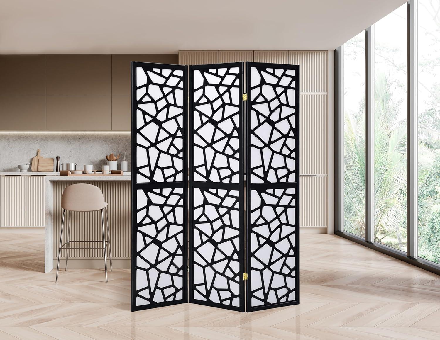 3-Panel Room Divider, Black, 70" x 6" x 50"