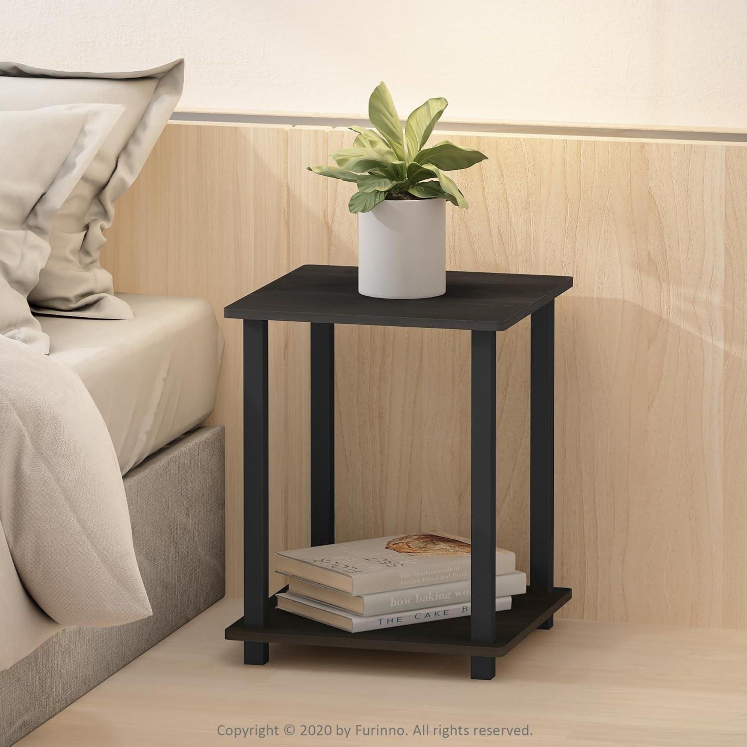 Espresso Black Simplistic Square Wood End Table Set
