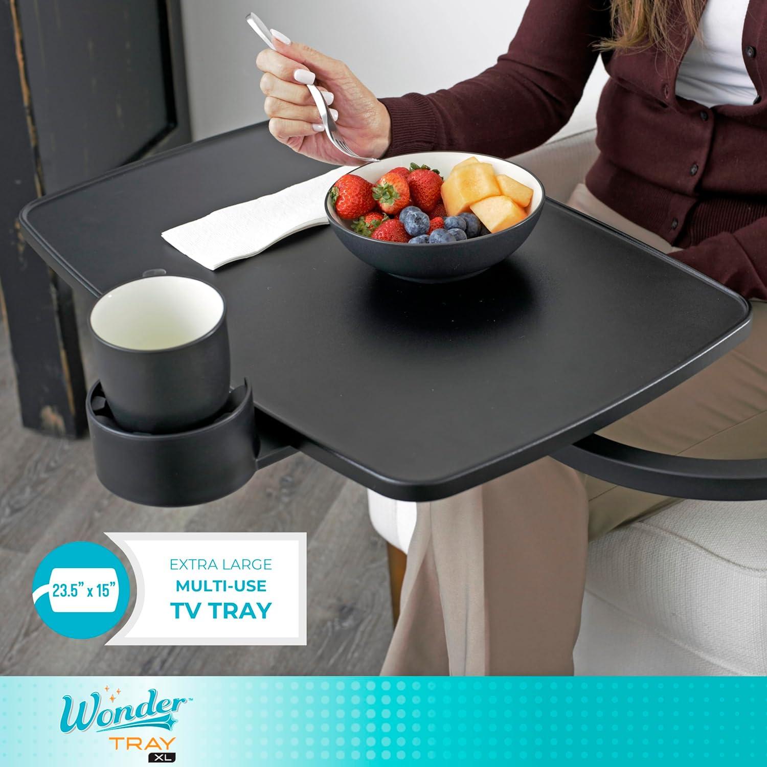 Stander Wonder Tray XL, Adjustable Swivel TV Tray Table, Large Laptop Stand, Couch Desk, Side Tables & Gaming Desk with Cup Holder and Laptop Wedges, Black Base with Extra Large Black Tray