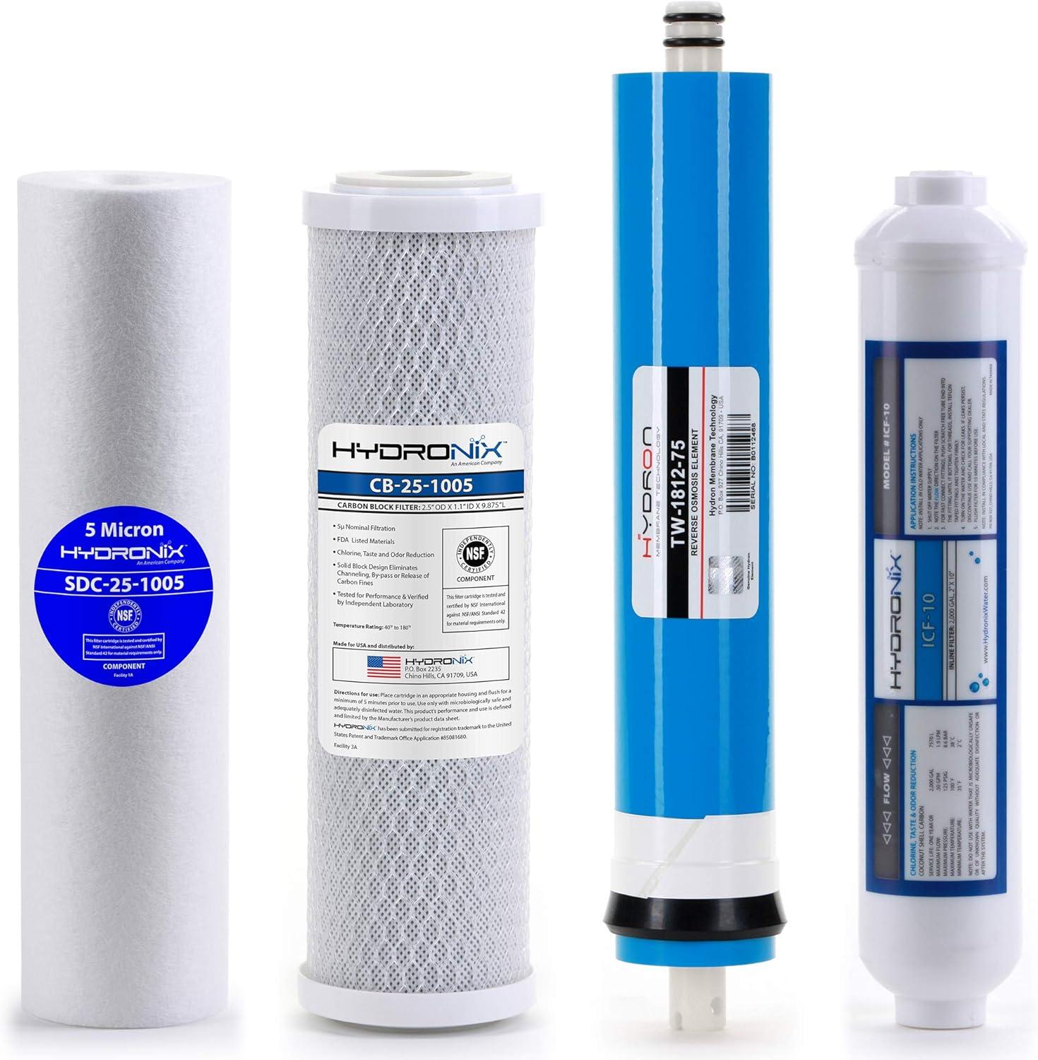 4-Stage Reverse Osmosis Replacement Filter Set with 75 GPD Membrane