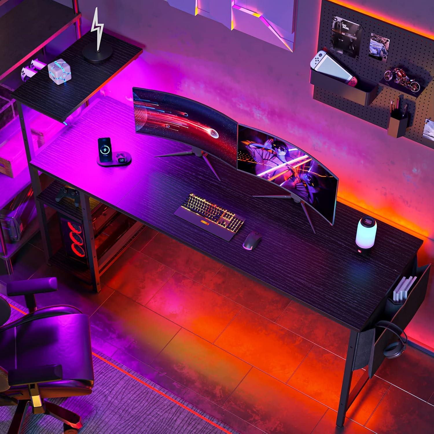 Bestier 61 Inch Retangular Gaming Desk with Shelves Black