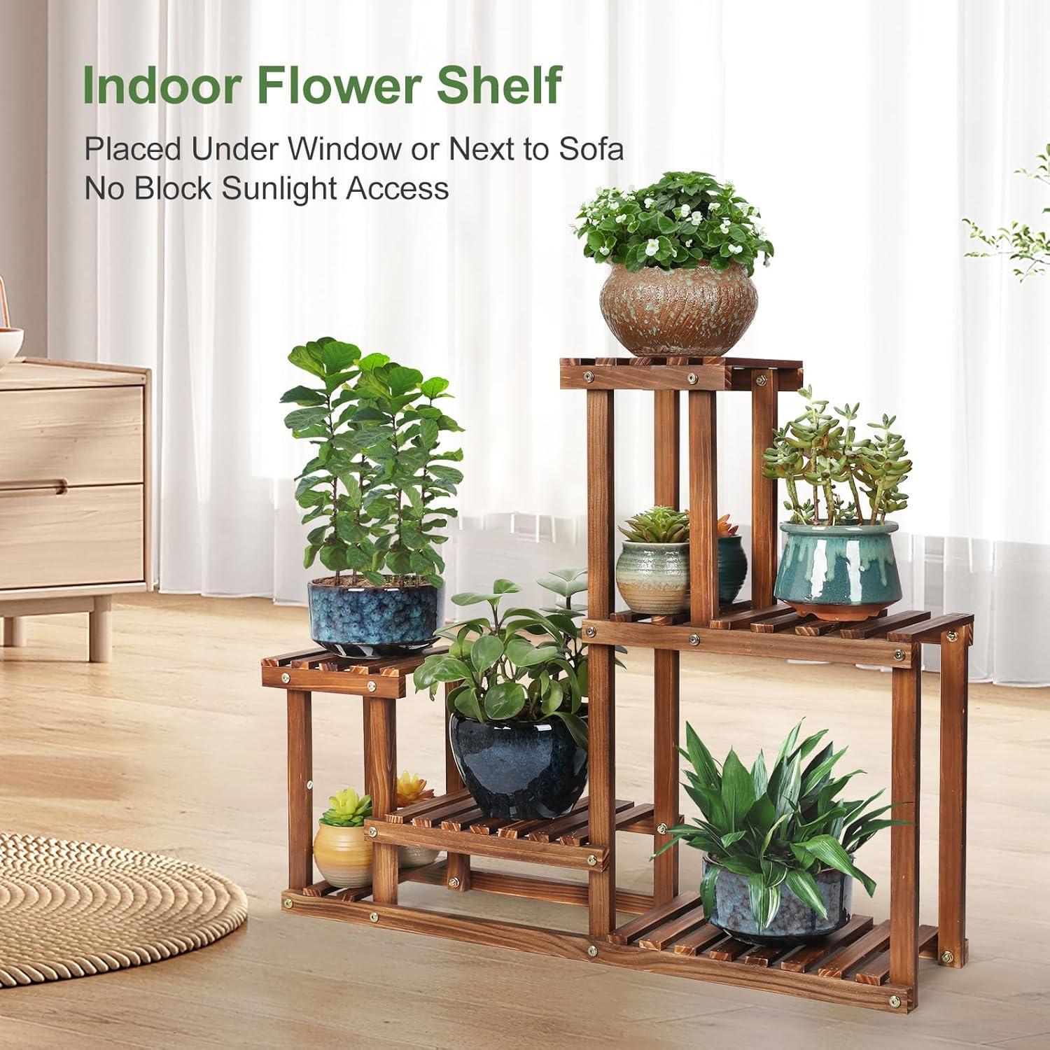 Pine Wood Multi-Tier Indoor Outdoor Plant Stand