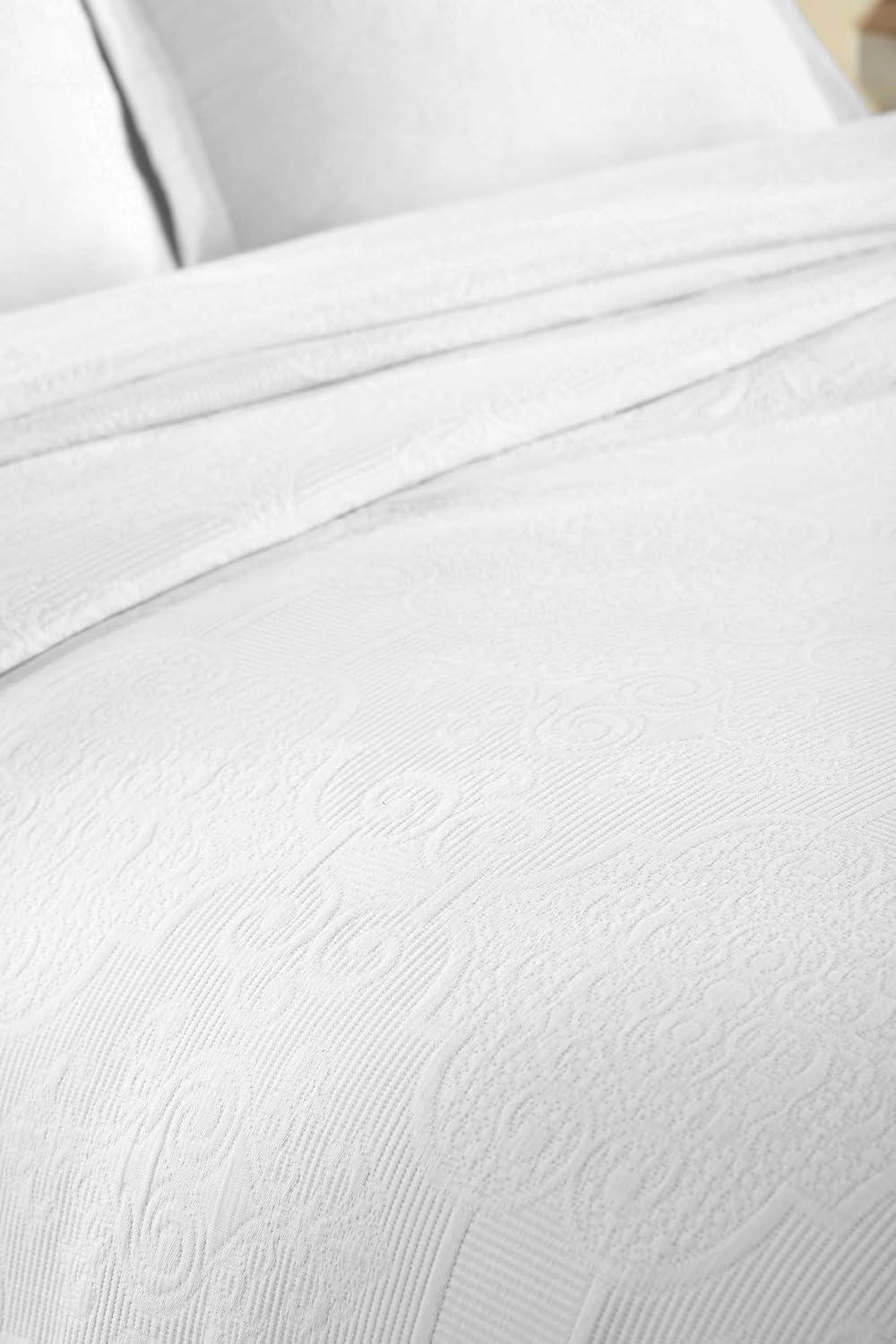 Superior 3-Piece Florin Cotton Matelasse White Bedspread Set, Full