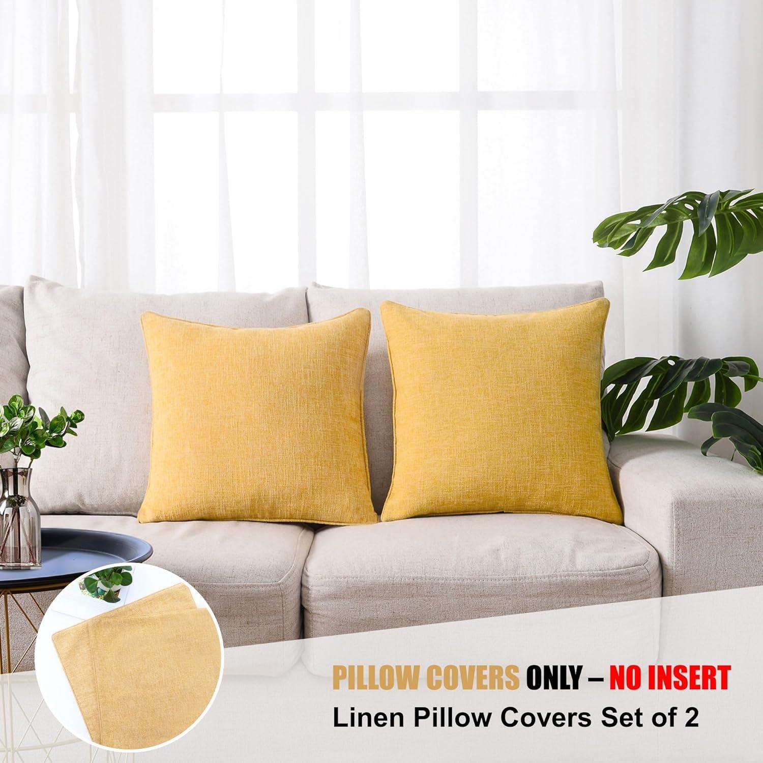 MAXAYA Set Of 2 Mustard Yellow Pillow Covers 18X18 Inch Rustic ...