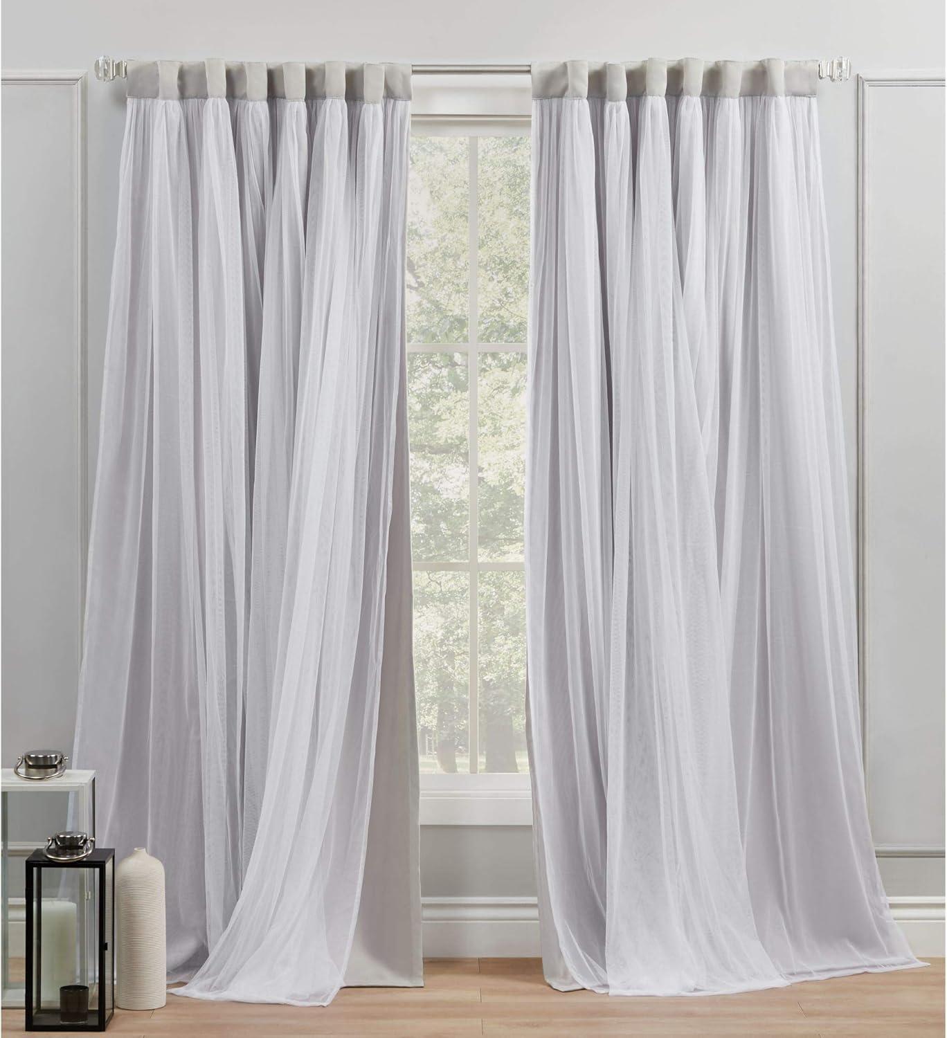 Cloud Grey and White Room Darkening Blackout Sheer Curtain Panels, 52" x 96", Set of 2