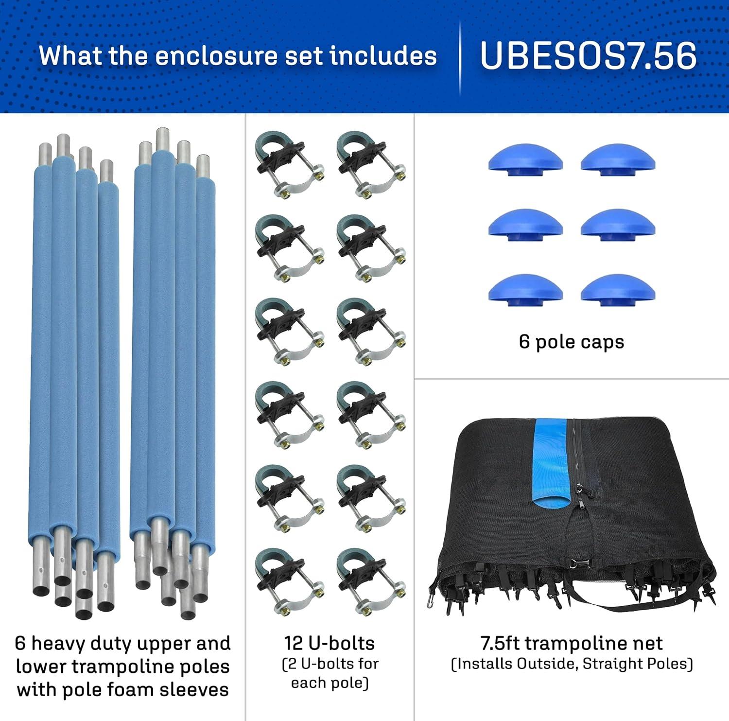 Upper Bounce Machrus 7.5' Trampoline Safety Enclosure with Net, Poles and Foam Sleeves - Trampoline not Included