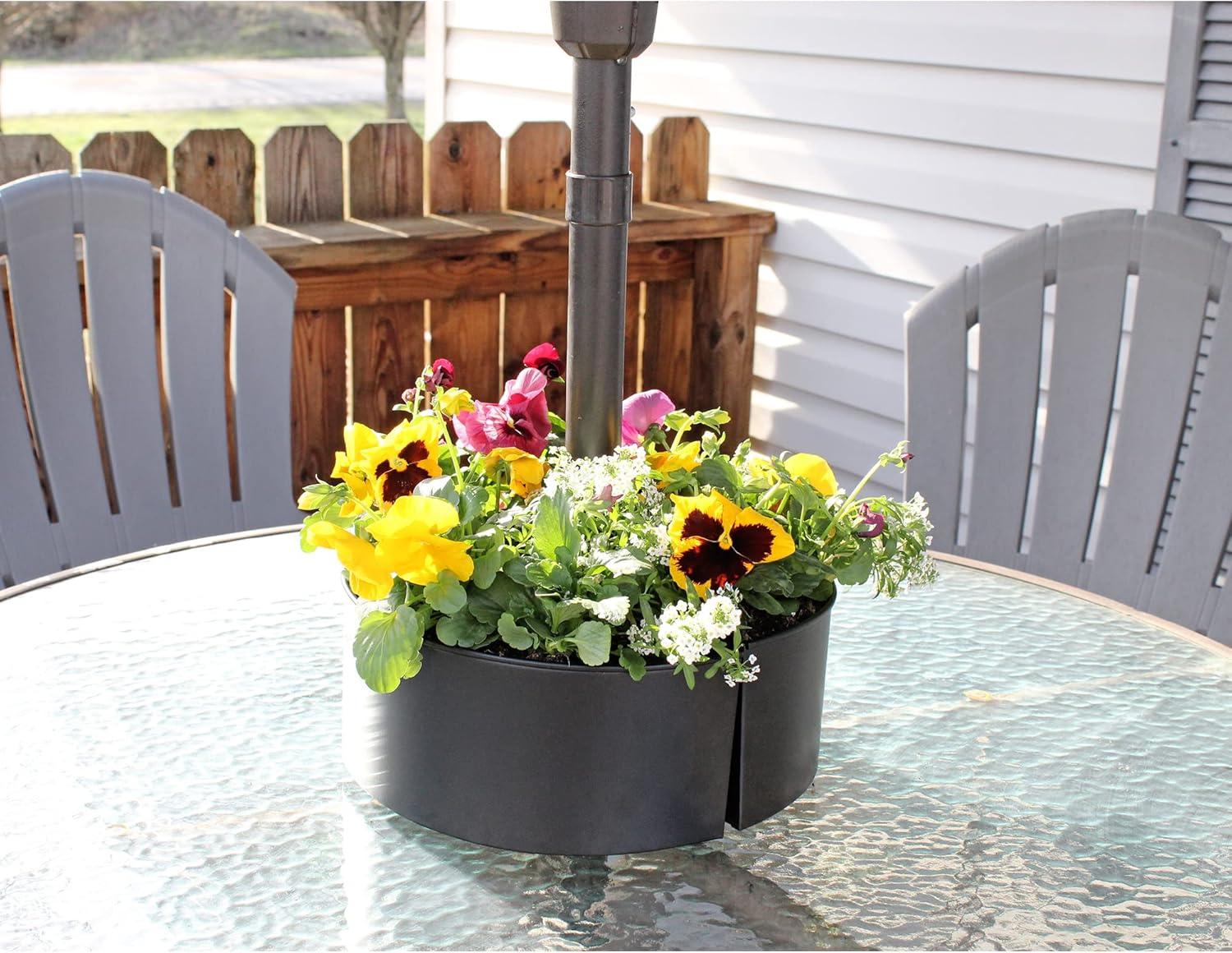 AuldHome Design Umbrella Planter for Patio Table w/ Umbrella Hole Enamelware Half Planter Pots