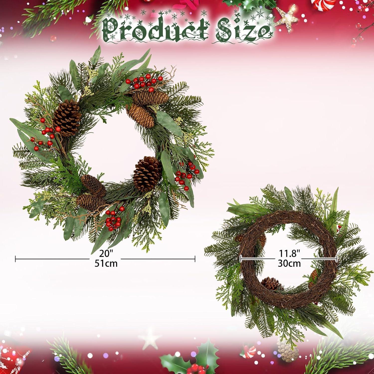 Kurt Adler Artificial Wreath Christmas Decoration, Green, 20"