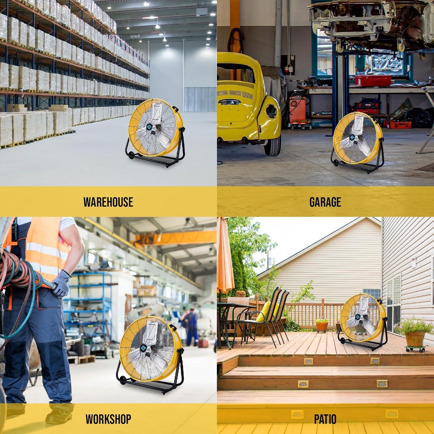 24-Inch Yellow High Velocity Industrial Metal Floor Fan