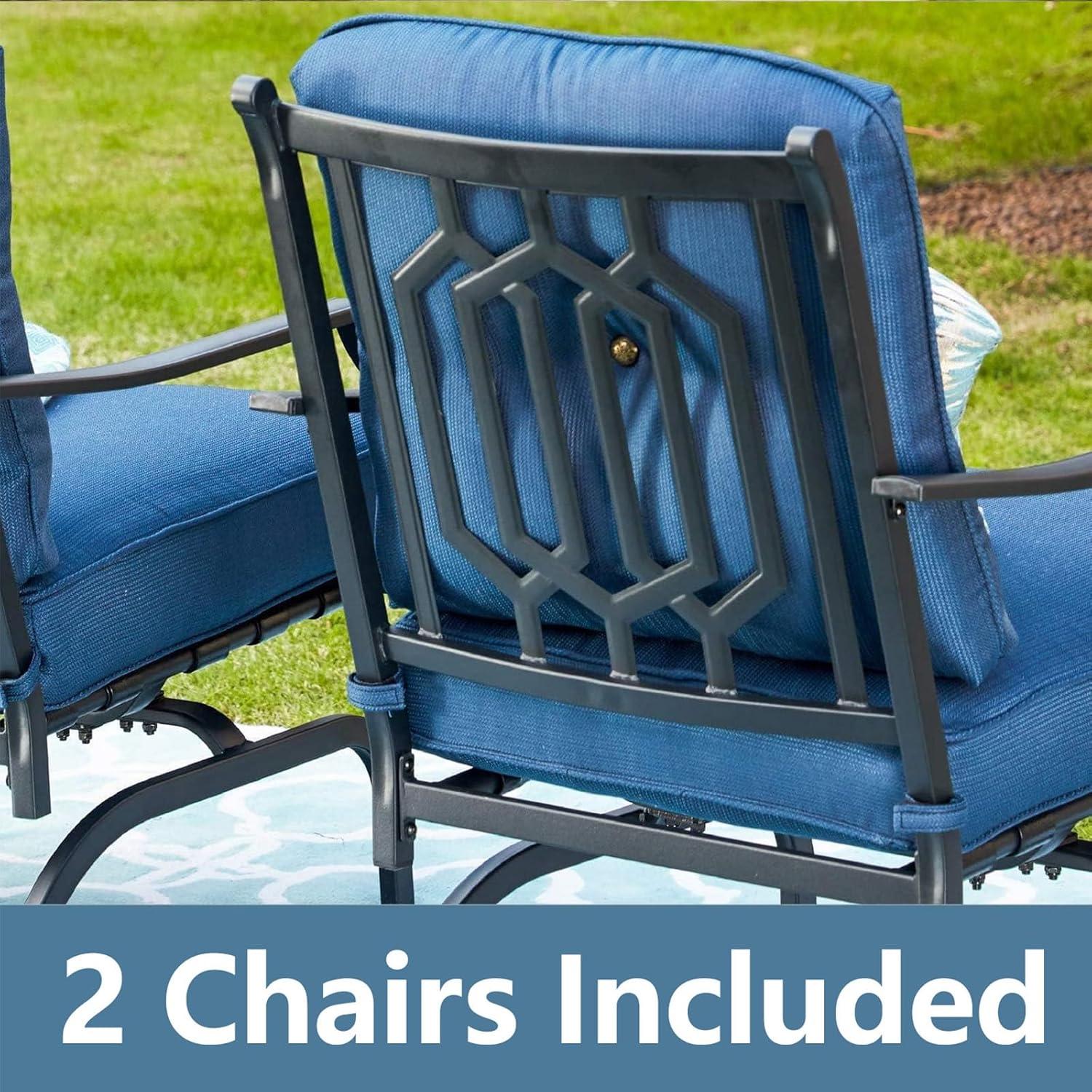 Blue Cushioned Black Steel Rocking Dining Chairs Set