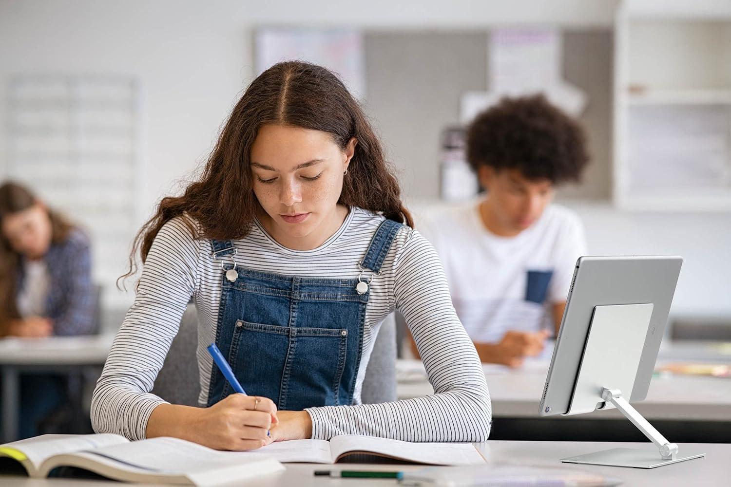 Durable Aluminum Tablet Stand for 7" to 13" Tablets and Smartphones - Height and Angle Adjustable for iPad, Samsung, and More - Foldable Kitchen and Desk Holder