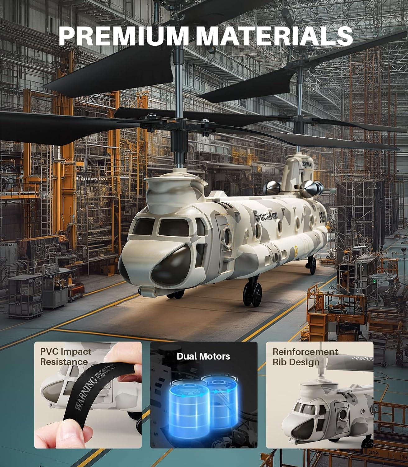 SYMA Remote Control Helicopter, S52H Military Transport RC Helicopters with Altitude Hold, One Key take Off/Landing, LED Light, Low Battery Reminder, Army Toys for Kids and Military Fans