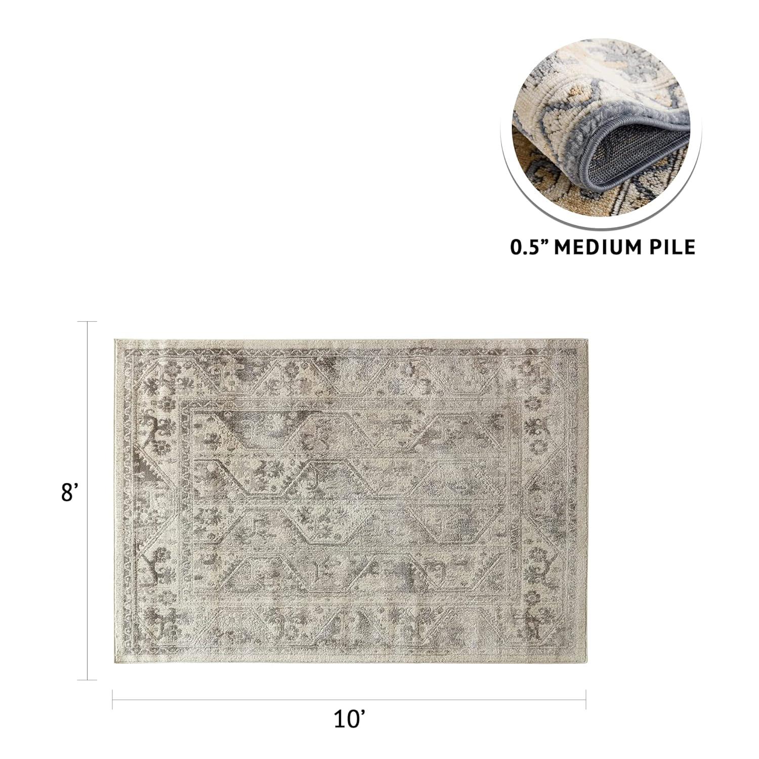Madison Park Dakota Vienna Woven Turkish Area Rugs for Living Room, Indoor Dining Accent Modern Home Décor, Ultra Soft Floor Carpets for Dining Room, 7'11"W x 10'L, Distressed Tiled Beige