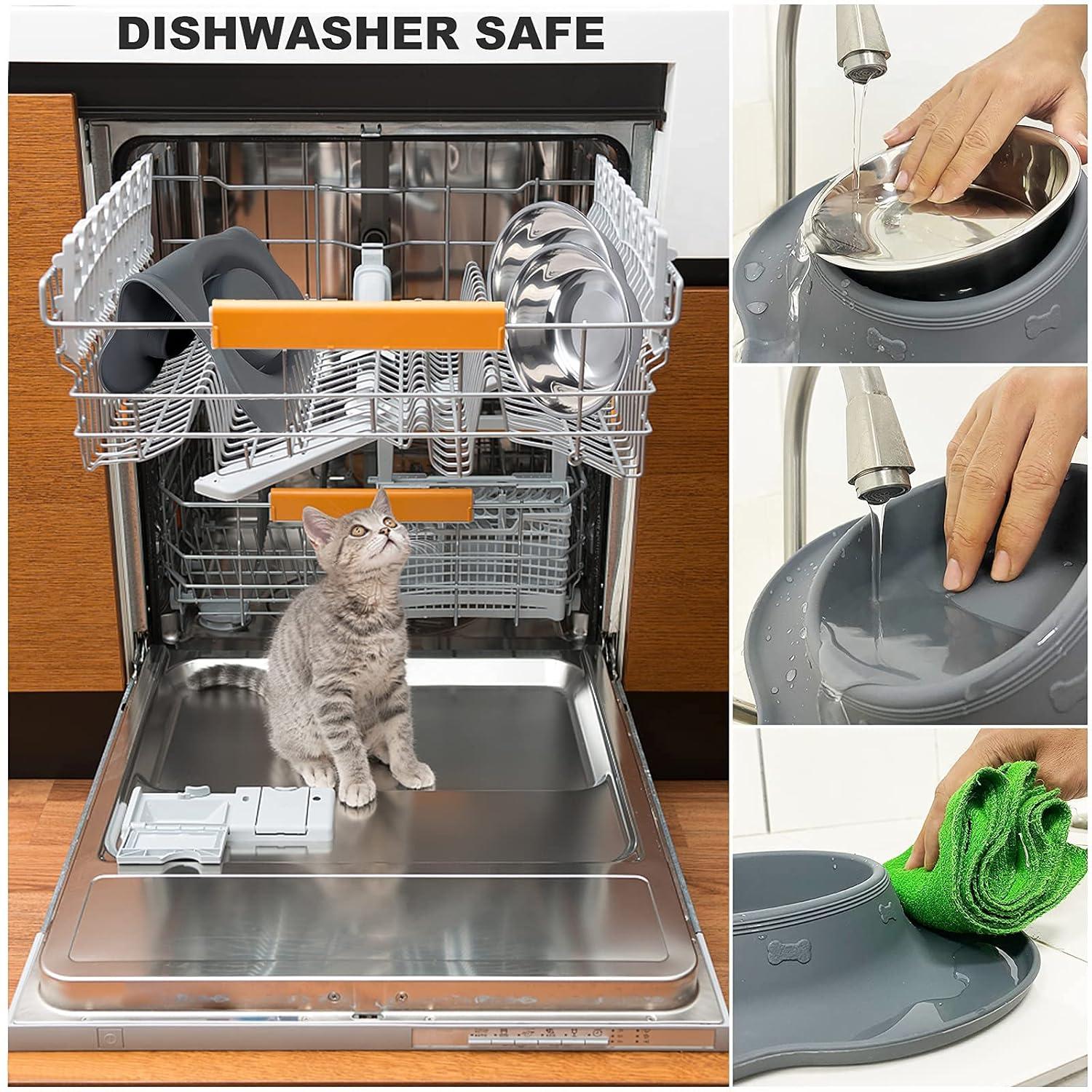 AsFrost Dog Food Bowls Stainless Steel Dog Food & Water Bowl Set with No Spill No Slip Silicone Mat, Dog Dishes for Small Medium Size Dogs Pet Cat Puppy Food Feeding Bowls, Grey, 24oz, 3 Cup