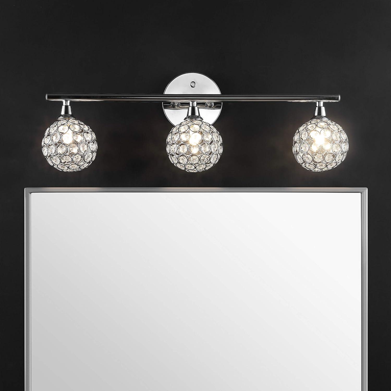 JONATHAN Y Maeve 23" 3-Light Iron/Glass Contemporary Glam LED Vanity Light, Chrome