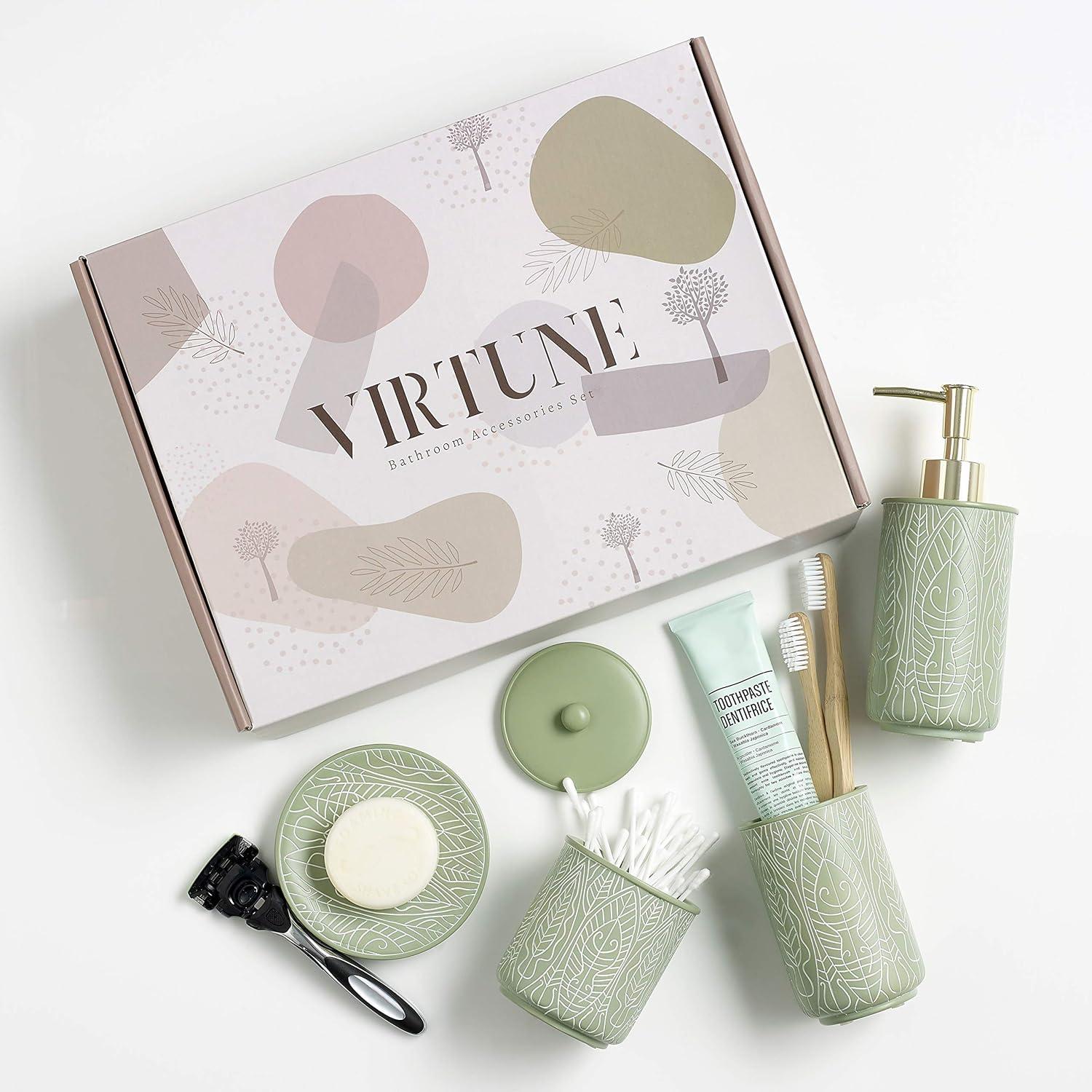 Premium Pastel Green Bathroom Accessories Set. Bathroom Set. Boho Bathroom Decor. Accesorios para Baños. New Apartment Essentials. Toothbrush Holder and Soap Dispenser.