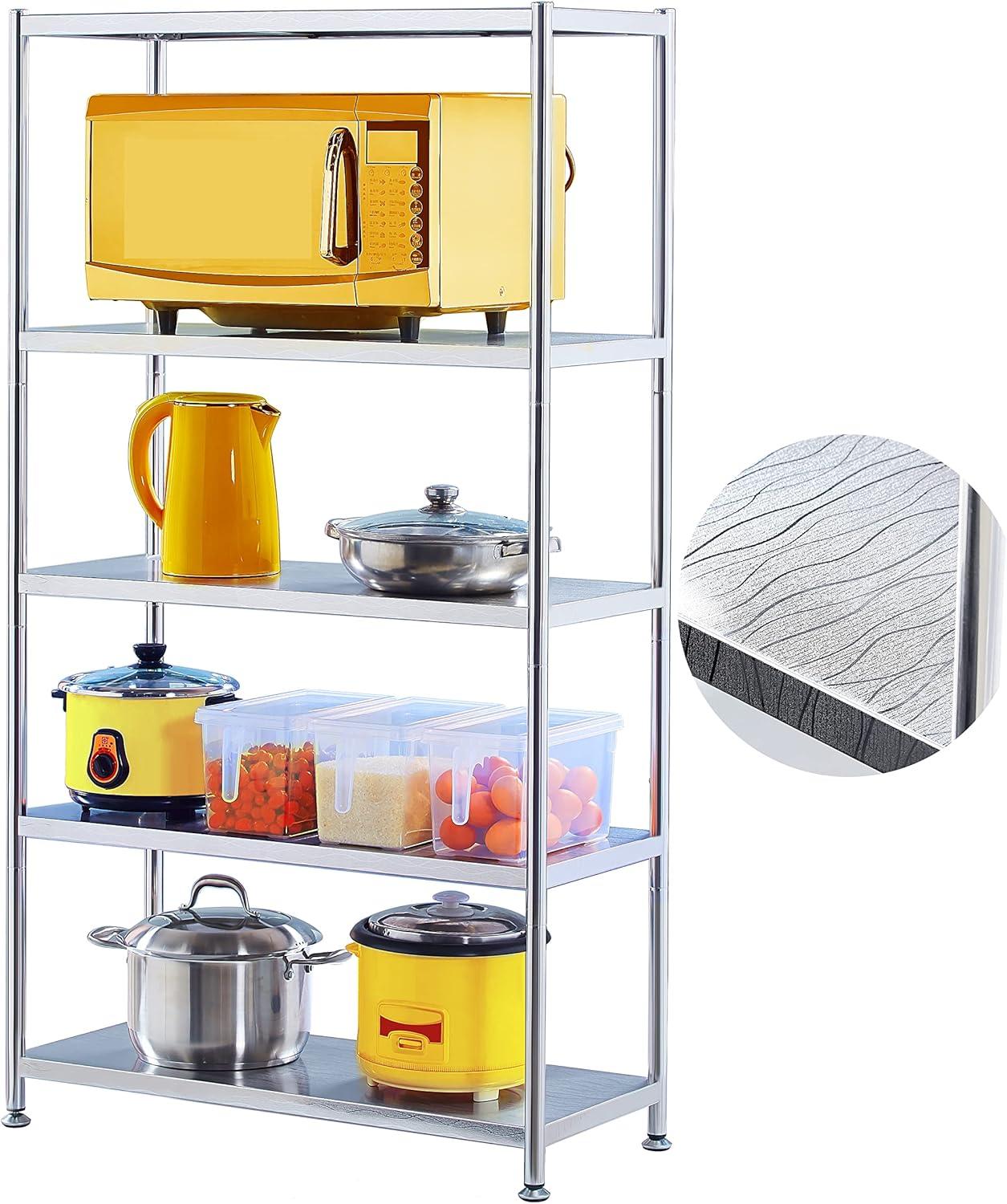 susunnus Stainless Steel Shelves 23.6in-5 Tier, Stainless Steel Shelf Organizer, Kitchen Storage Shelves,Artistic Texture, Pragmatic & Sturdy & Waterproof