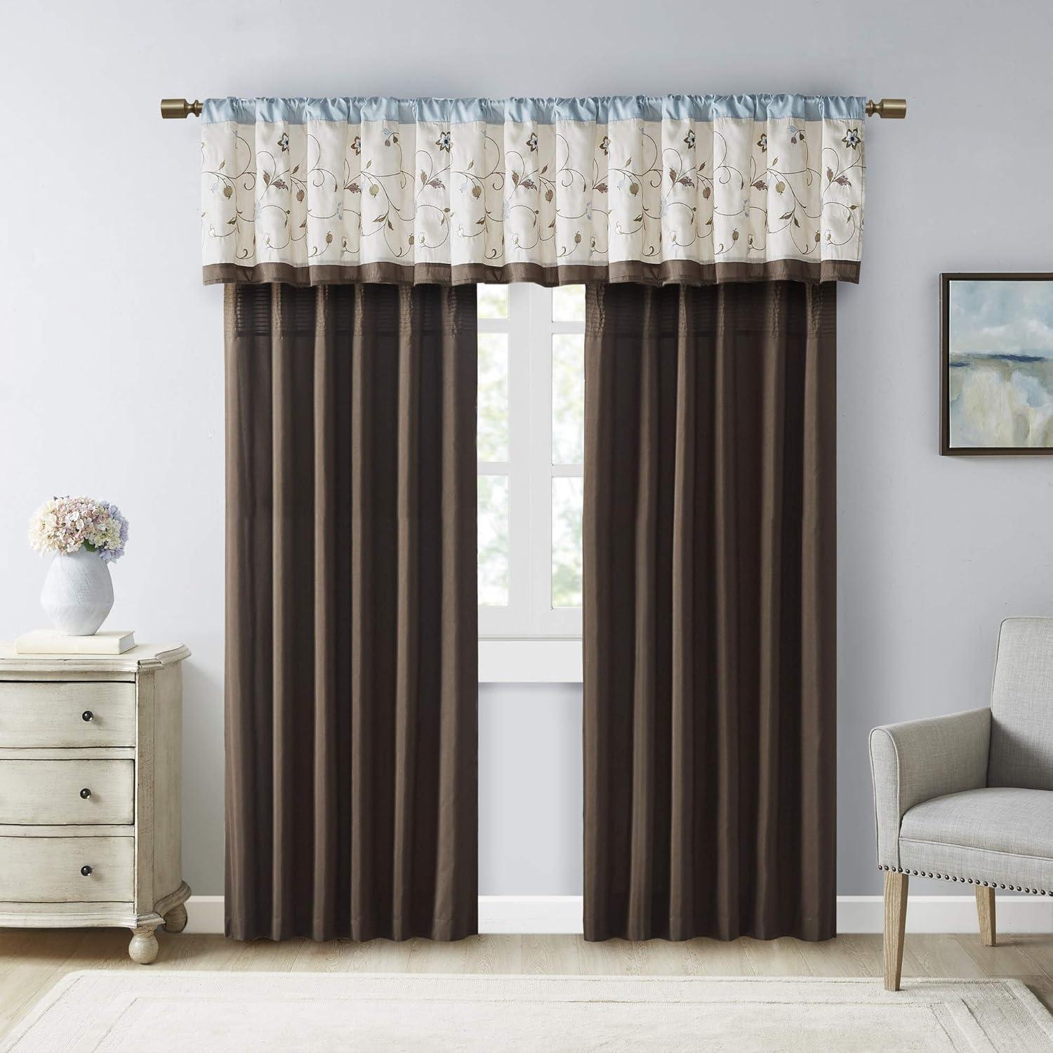 Madison Park Serene Floral Embroidered 50'' W Single Window Valance
