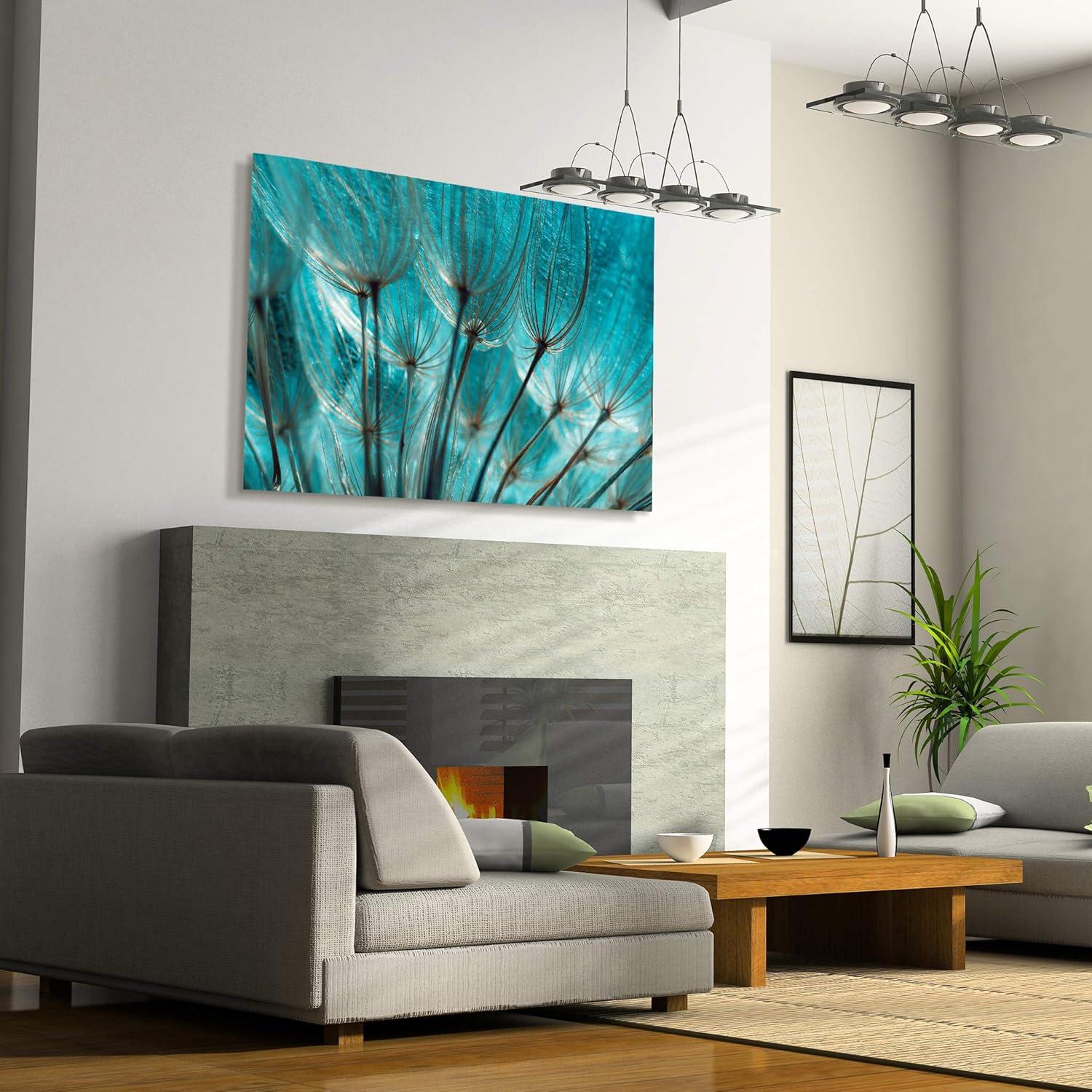 Turquoise Dandelion Frameless Tempered Glass Wall Art, 32" x 48"